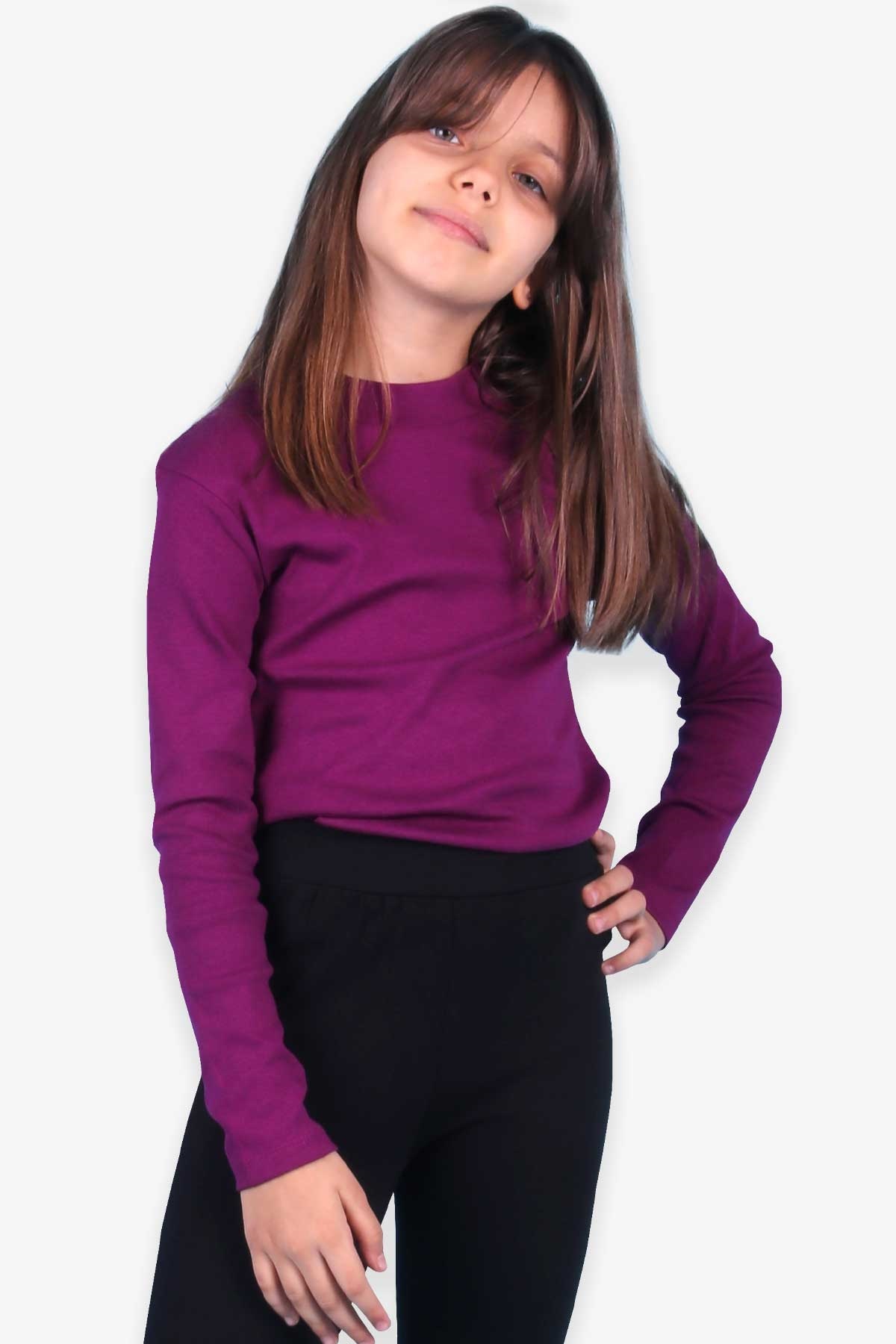 Breeze Kız Çocuk Uzun Kollu Tişört Basic Mürdüm (2-8 Yaş)