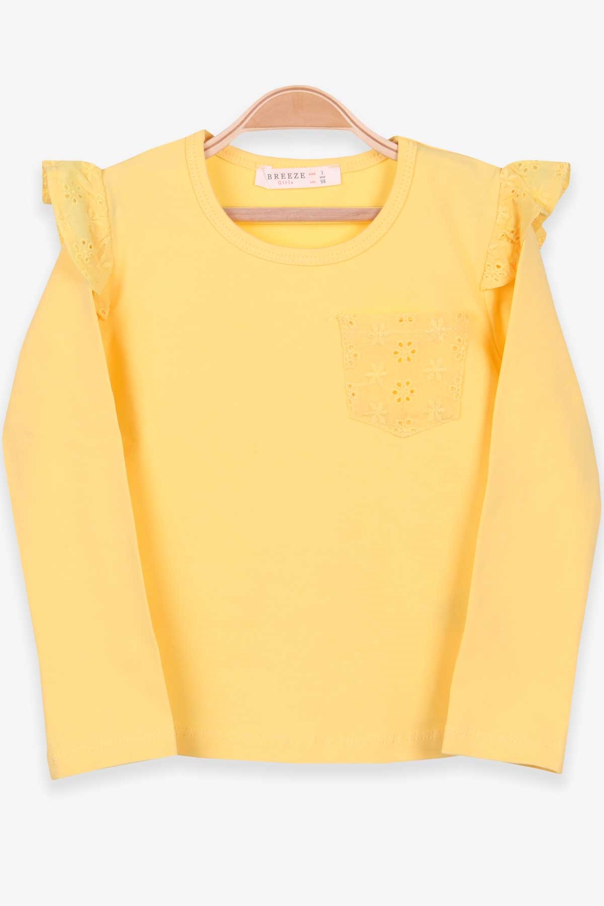 Breeze Kız Çocuk Uzun Kollu Tişört Basic Güpürlü Sarı (3-8 Yaş)