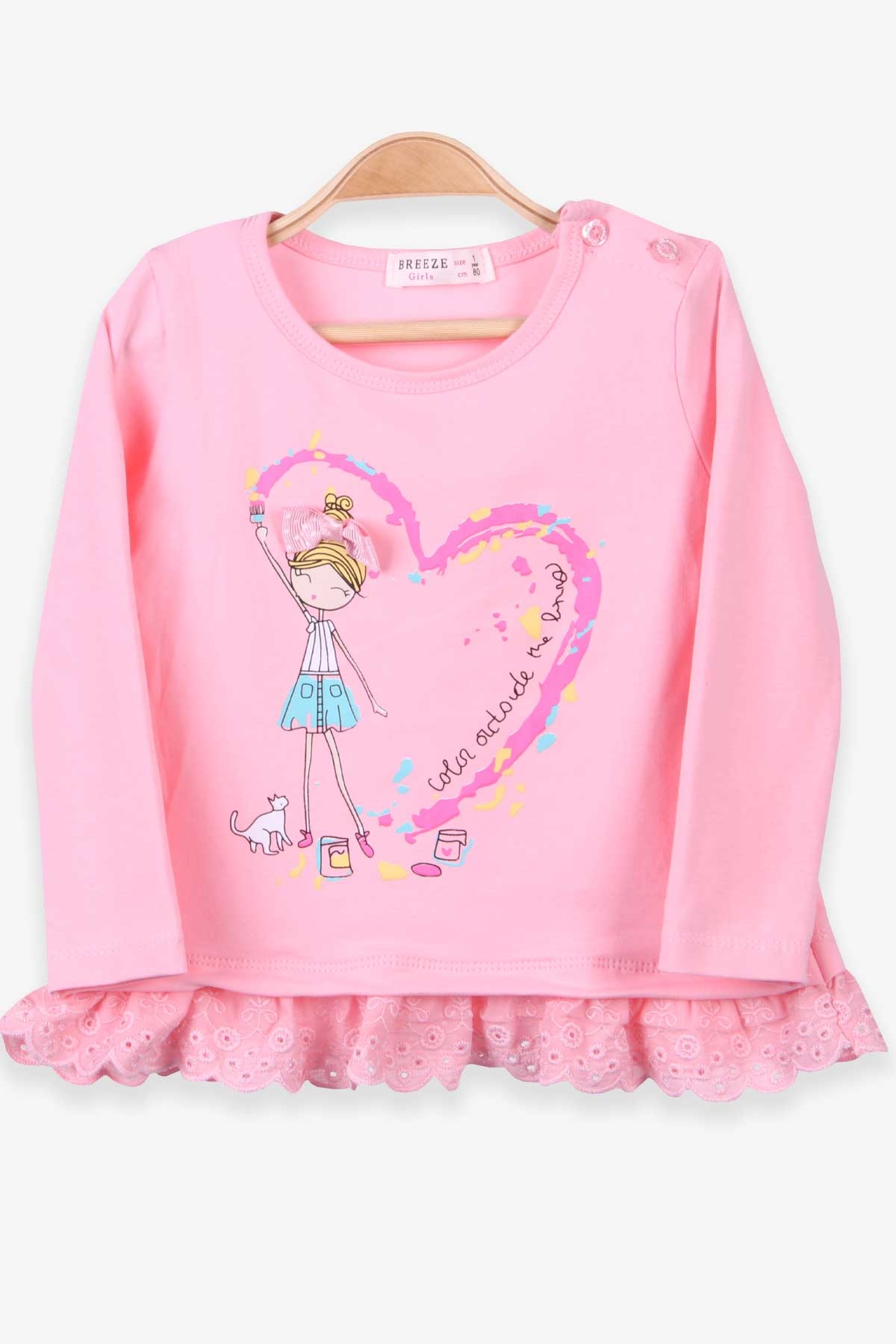 Breeze Kız Çocuk Uzun Kollu Tişört Baskılı Pudra (1-4 Yaş)