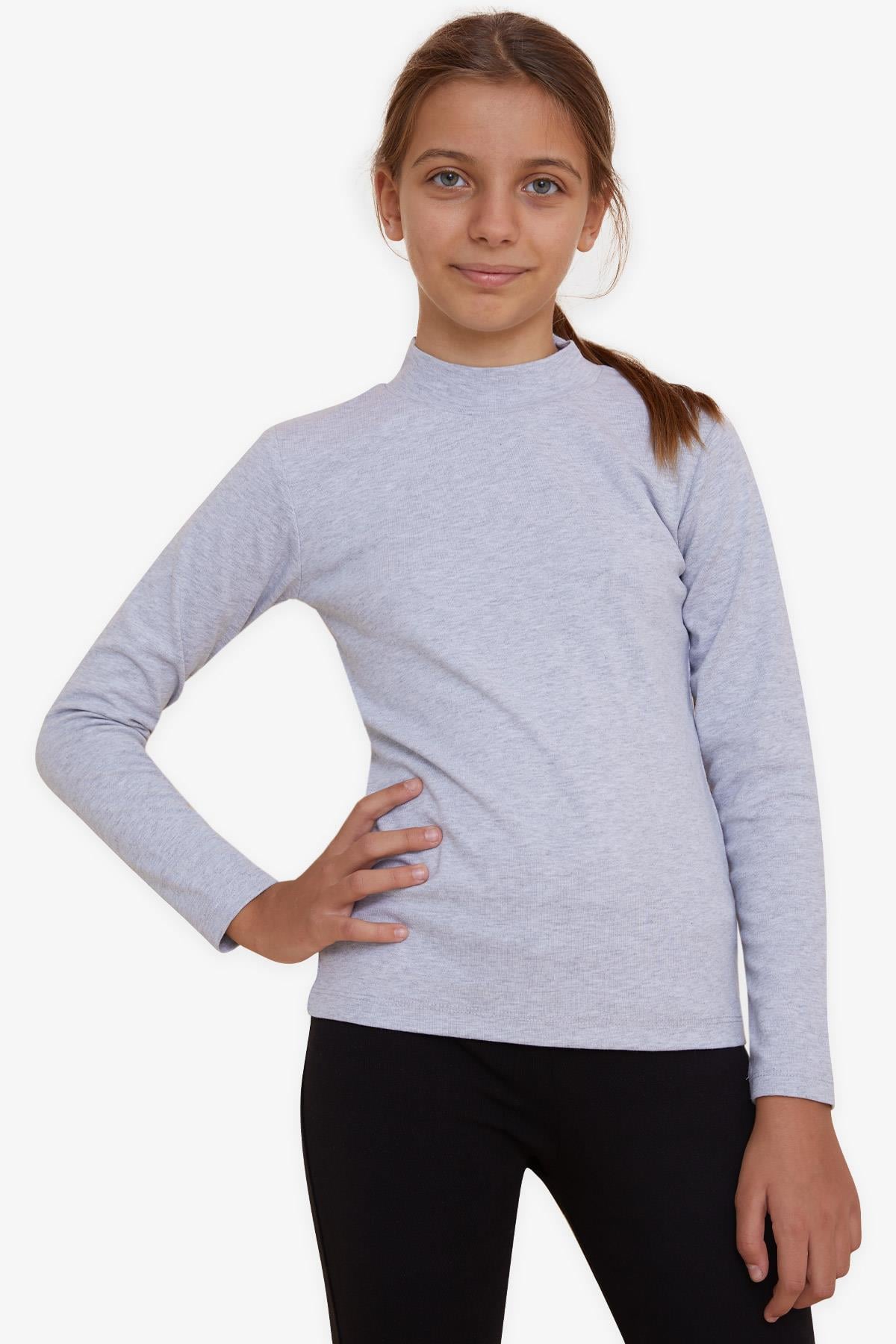 Breeze Kız Çocuk Uzun Kollu Tişört Basic Gri Melanj (9-12 Yaş)