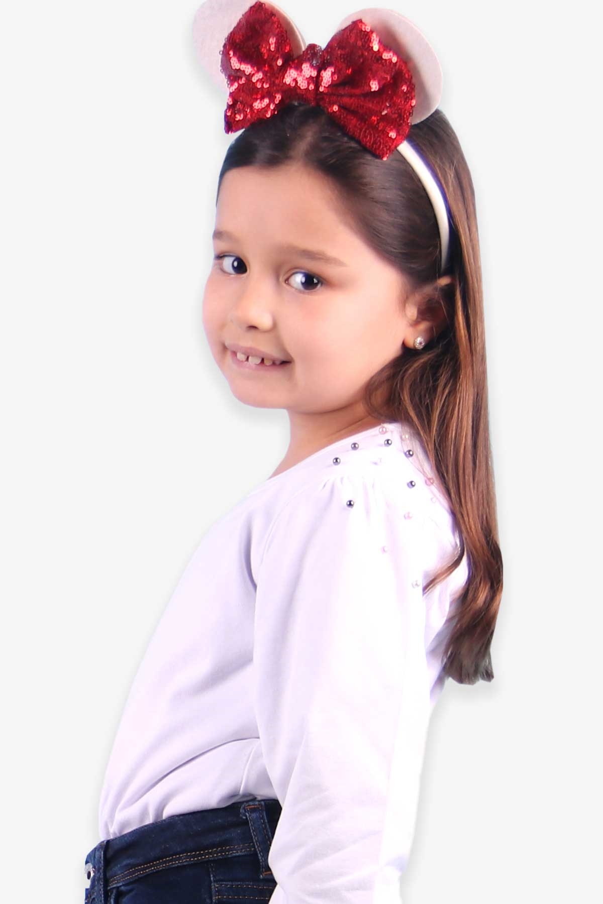 Breeze Kız Çocuk Uzun Kollu Tişört Basic İncili Beyaz (7-12 Yaş)