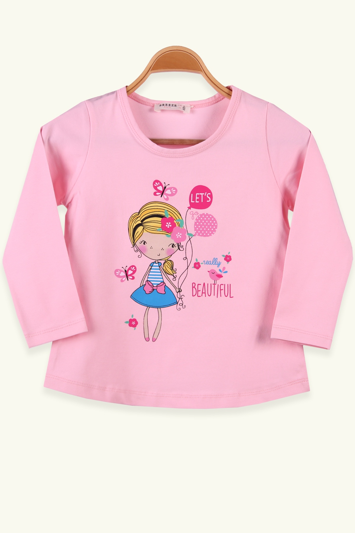 Breeze Kız Çocuk Uzun Kollu Tişört Bebek Baskılı Pudra (2-6 Yaş)
