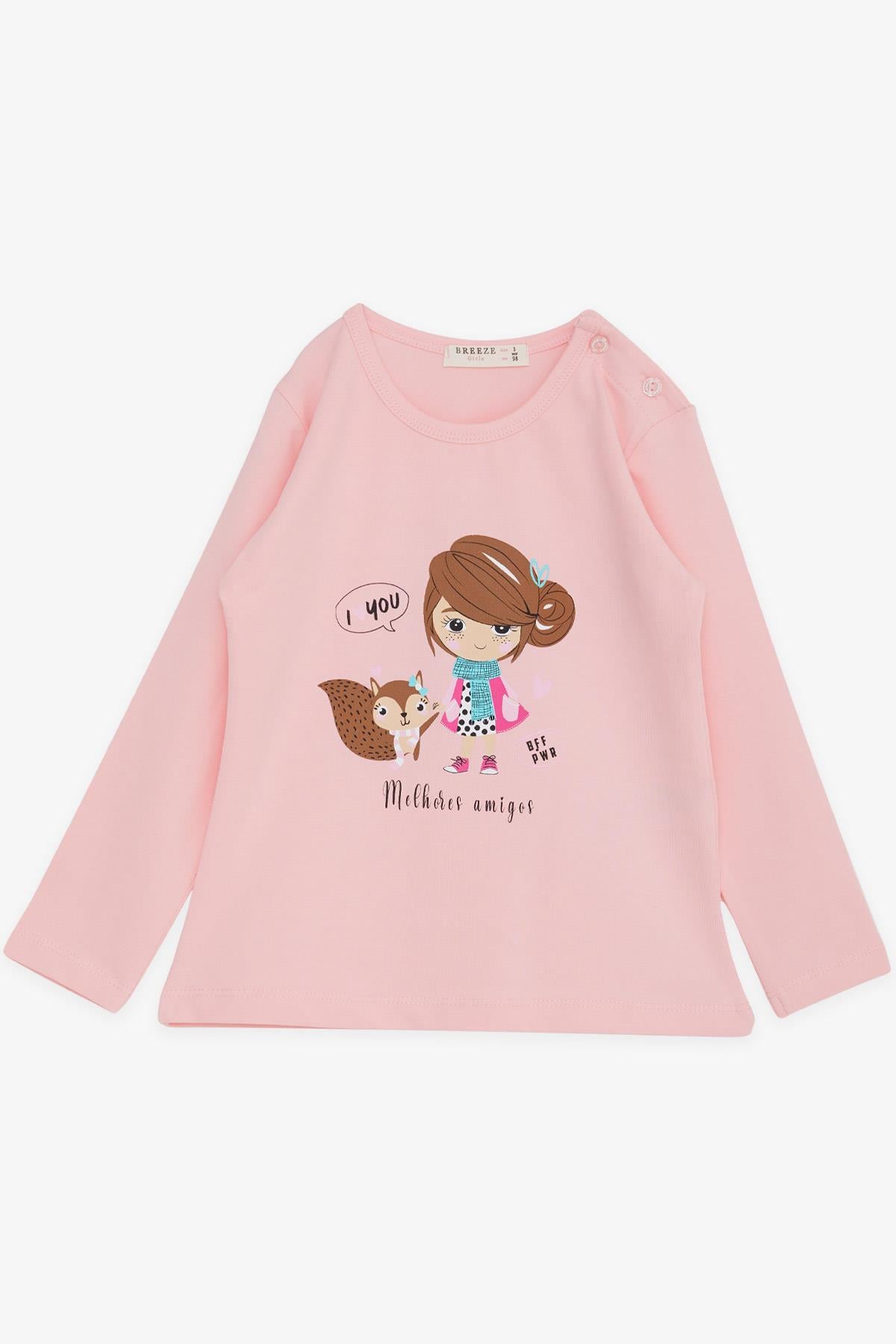 Breeze Kız Çocuk Uzun Kollu Tişört Dostluk Temalı Kız Baskılı Pembe (1-4 Yaş)