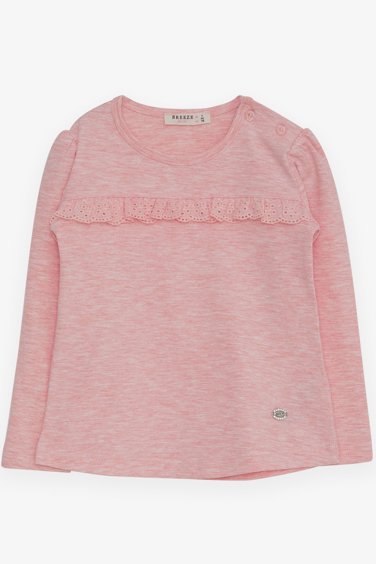 Breeze Kız Çocuk Uzun Kollu Tişört Güpürlü Pembe Melanj (1-4 Yaş)