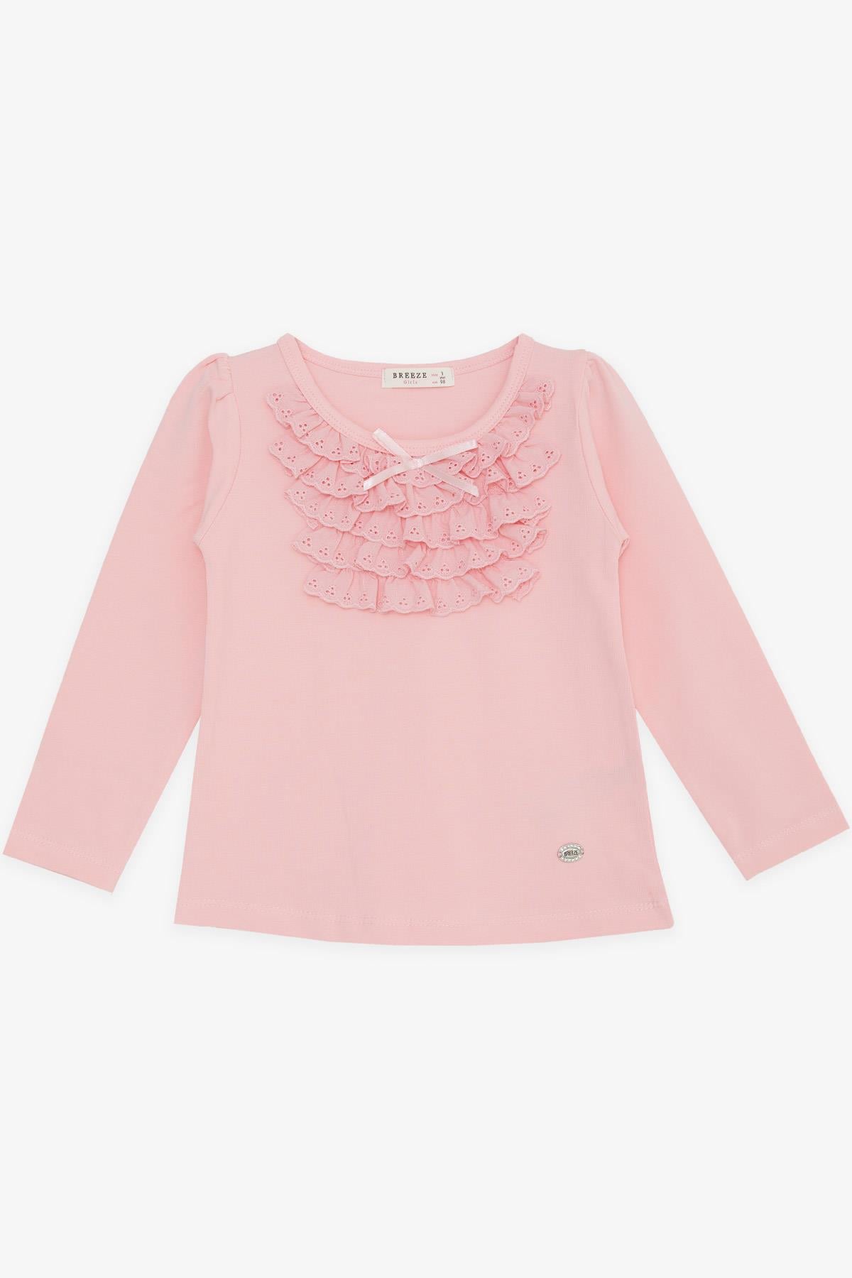 Breeze Kız Çocuk Uzun Kollu Tişört Güpürlü Fiyonklu Pembe (3-8 Yaş)