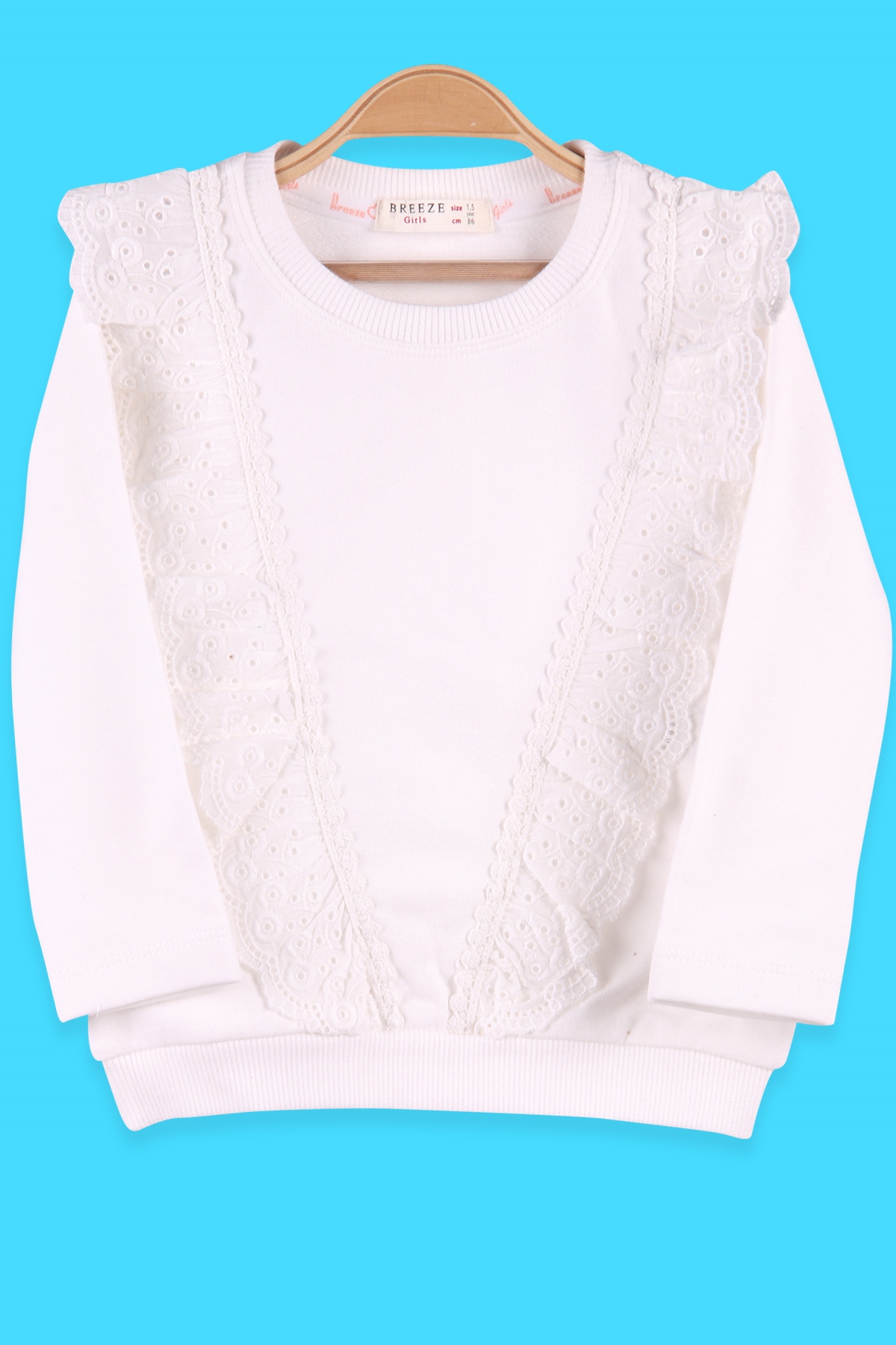 Breeze Kız Çocuk Uzun Kollu Tişört Güpürlü Beyaz (1.5-5 Yaş)