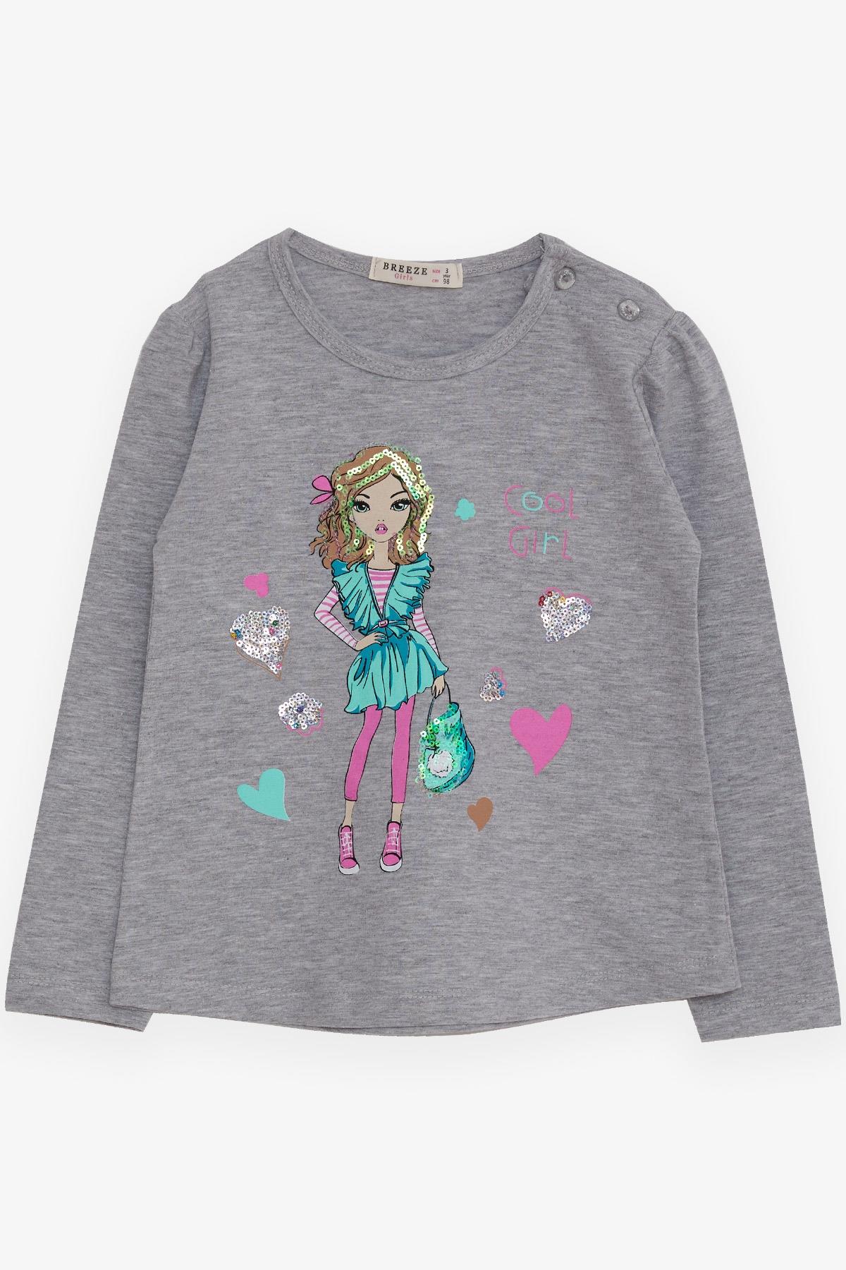 Breeze Kız Çocuk Uzun Kollu Tişört Havalı Kız Baskılı Gri Melanj (1.5-5 Yaş)