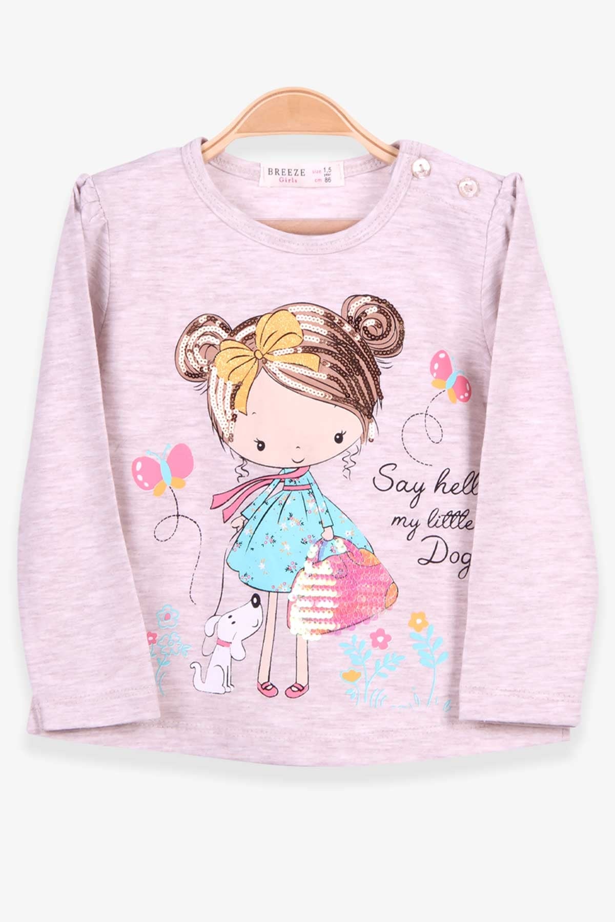 Breeze Kız Çocuk Uzun Kollu Tişört Kız Baskılı Bej Melanj (1.5-5 Yaş)