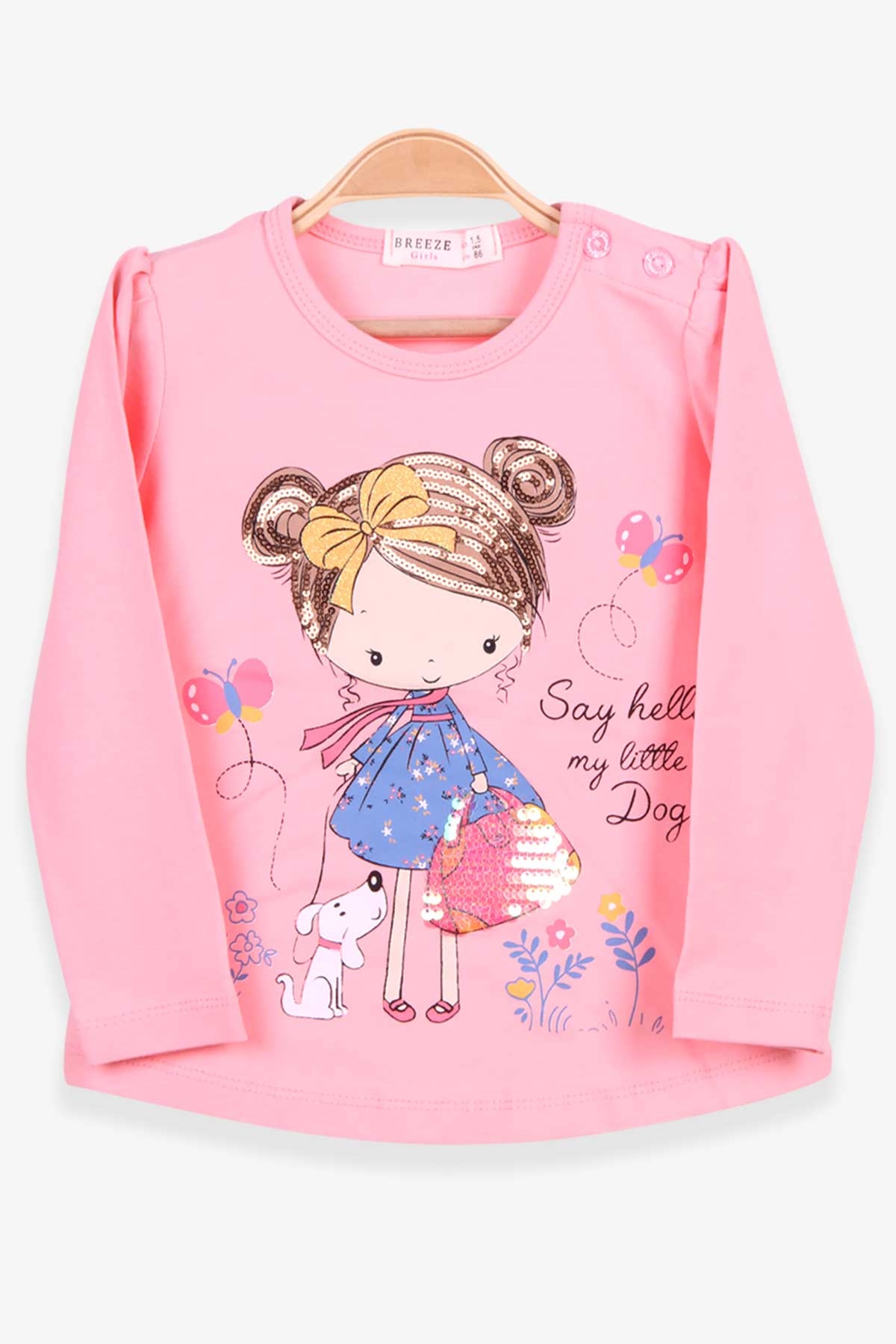Breeze Kız Çocuk Uzun Kollu Tişört Kız Baskılı Pudra (1.5-5 Yaş)