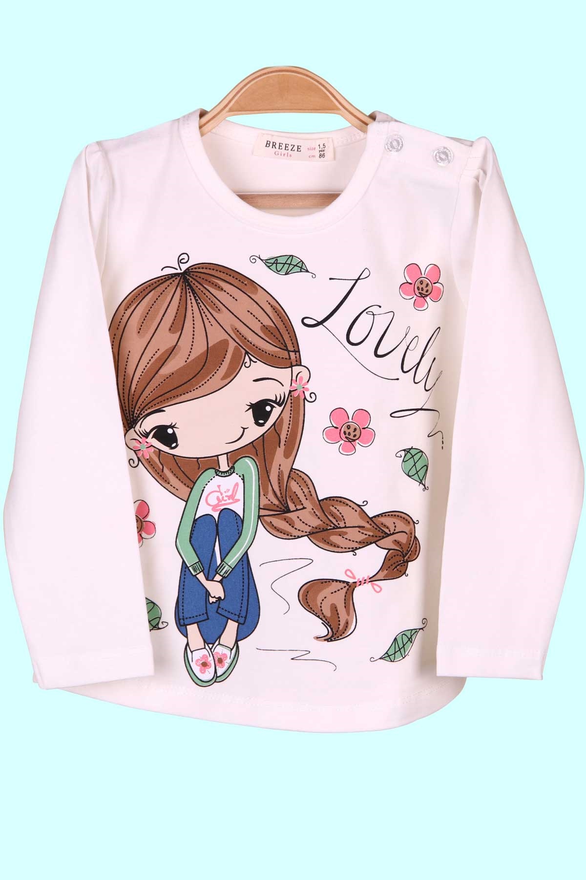 Breeze Kız Çocuk Uzun Kollu Tişört Kız Baskılı Beyaz (1.5-5 Yaş)