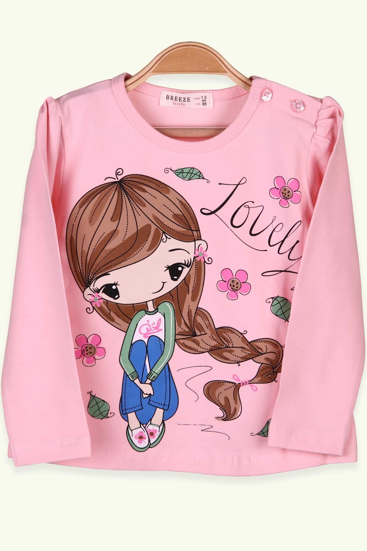 Breeze Kız Çocuk Uzun Kollu Tişört Kız Baskılı Pudra (1.5-5 Yaş)