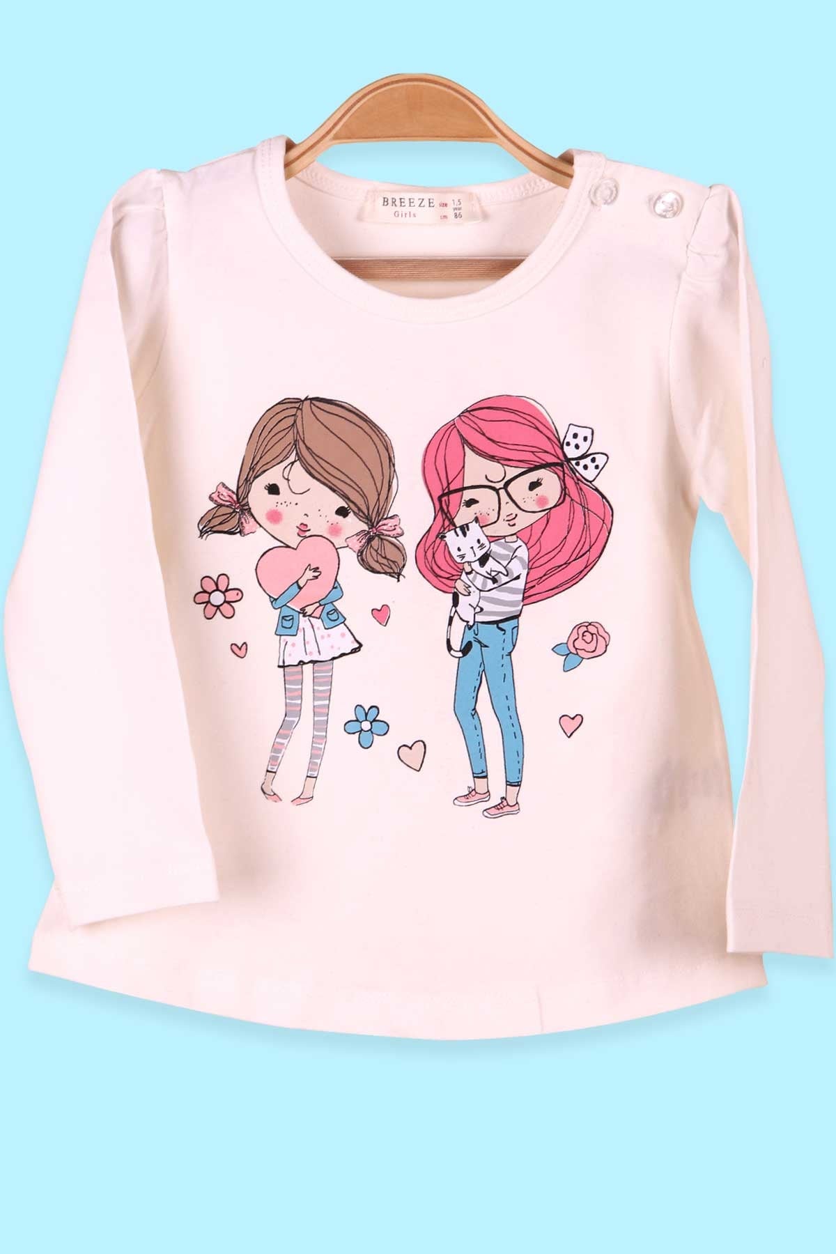Breeze Kız Çocuk Uzun Kollu Tişört Kız Baskılı Ekru (1.5-5 Yaş)