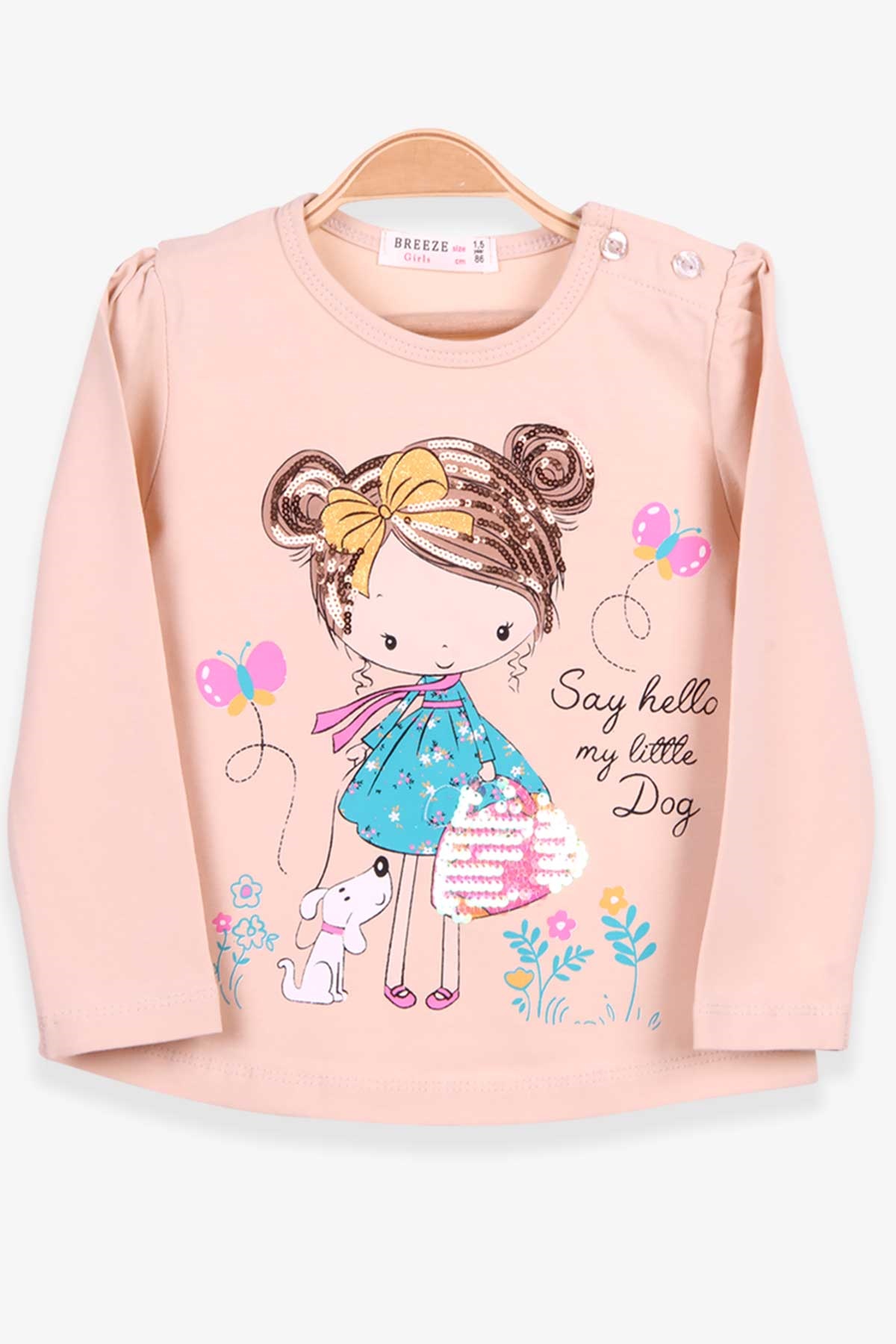 Breeze Kız Çocuk Uzun Kollu Tişört Kız Baskılı Bej (1.5-5 Yaş)
