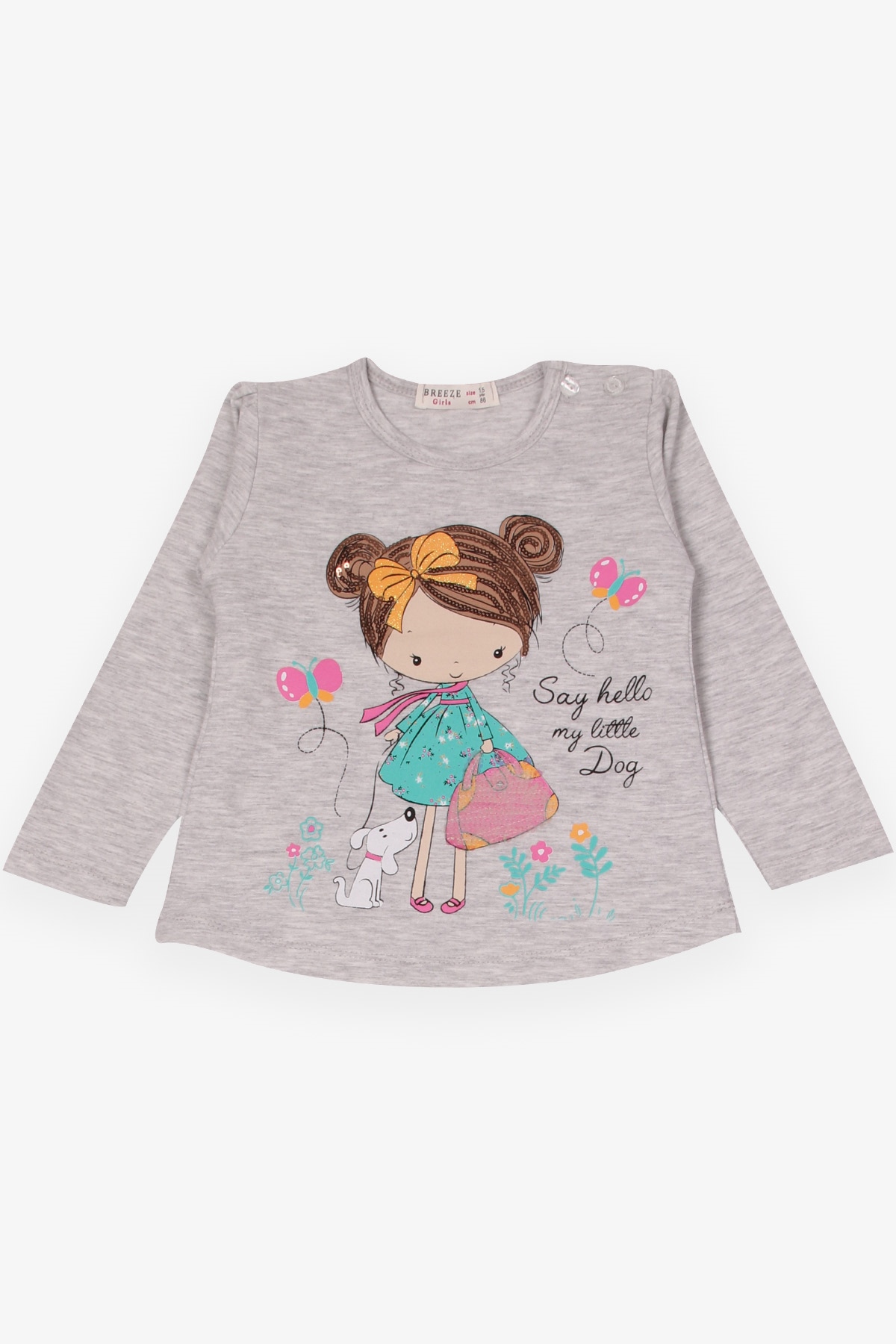 Breeze Kız Çocuk Uzun Kollu Tişört Kız Baskılı Açık Gri Melanj (1.5-5 Yaş)