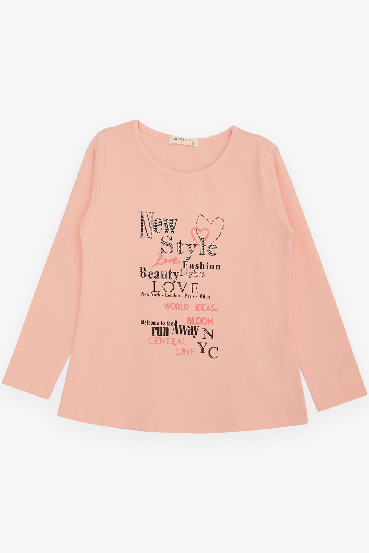 Breeze Kız Çocuk Uzun Kollu Tişört Moda Temalı Yazı Baskılı Somon (6-12 Yaş)