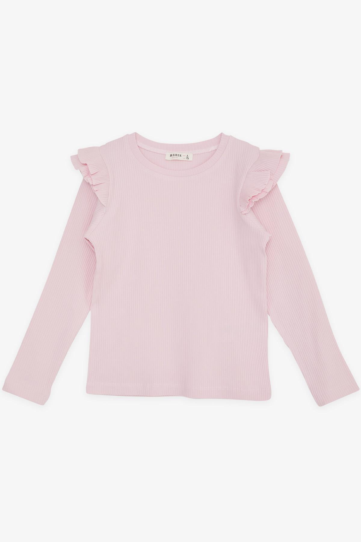 Breeze Kız Çocuk Uzun Kollu Tişört Omuzu Fırfırlı Pembe (5-10 Yaş)
