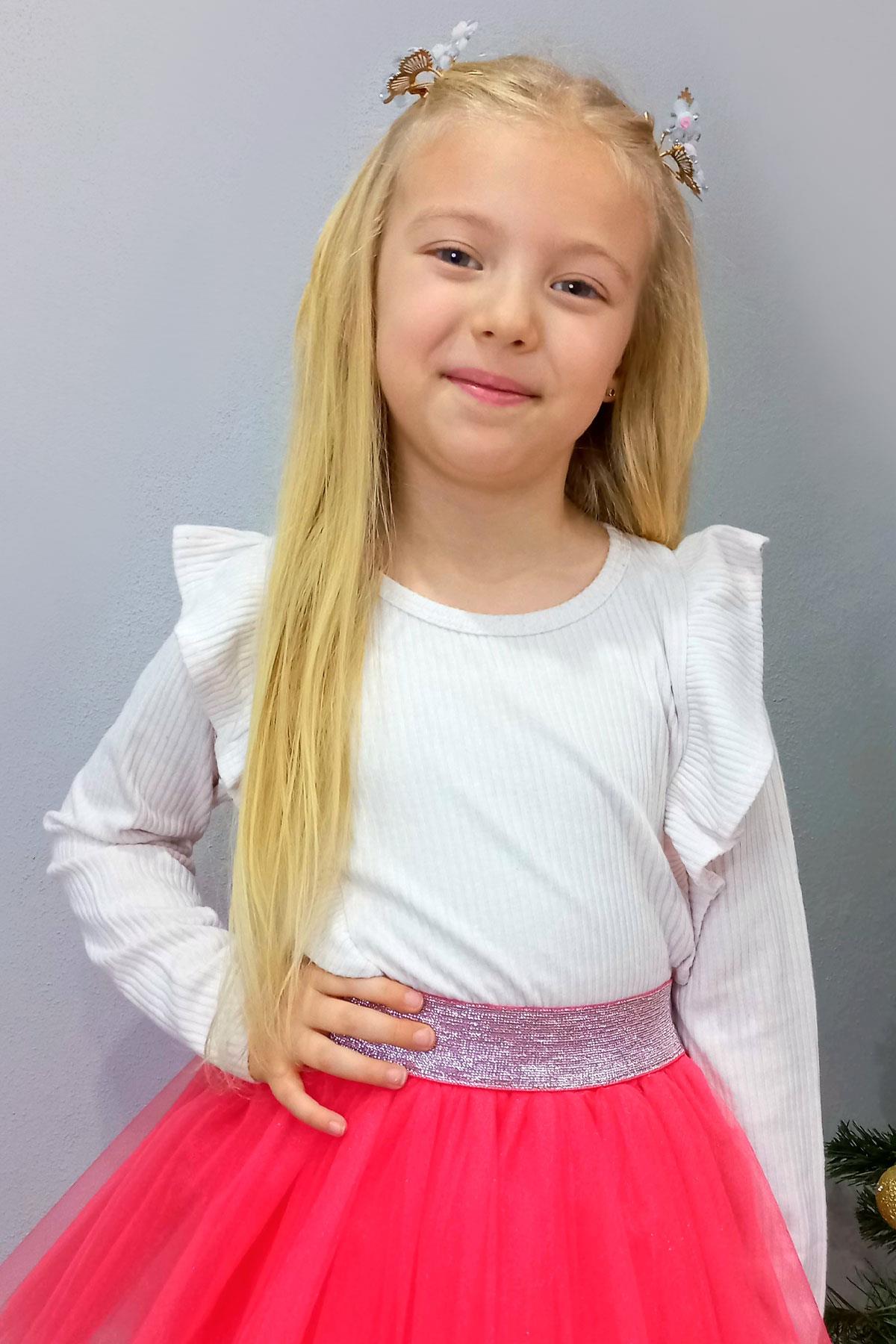 Breeze Kız Çocuk Uzun Kollu Tişört Omuzu Fırfır Detaylı Ekru (3-4 Yaş)