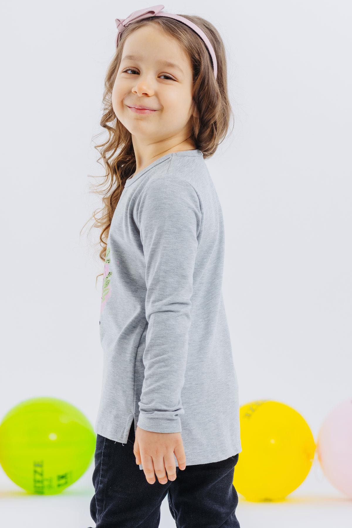 Kız Çocuk Uzun Kollu Tişört Prenses Kuğu Baskılı Pullu Gri Melanj 2-6 Yaş -  Pamuklu Modeller | Breeze