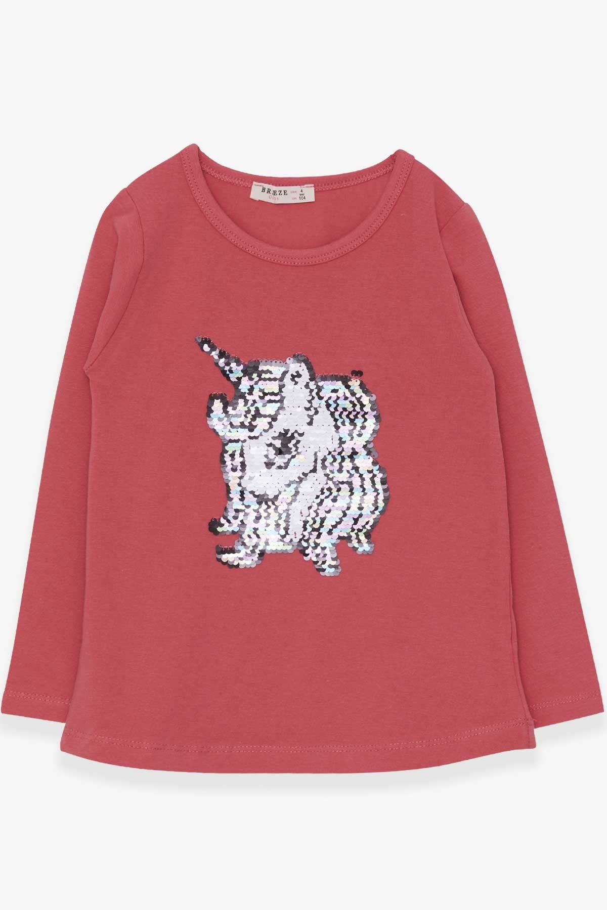 Breeze Kız Çocuk Uzun Kollu Tişört Pullu Unicorn Gülkurusu (4-8 Yaş)