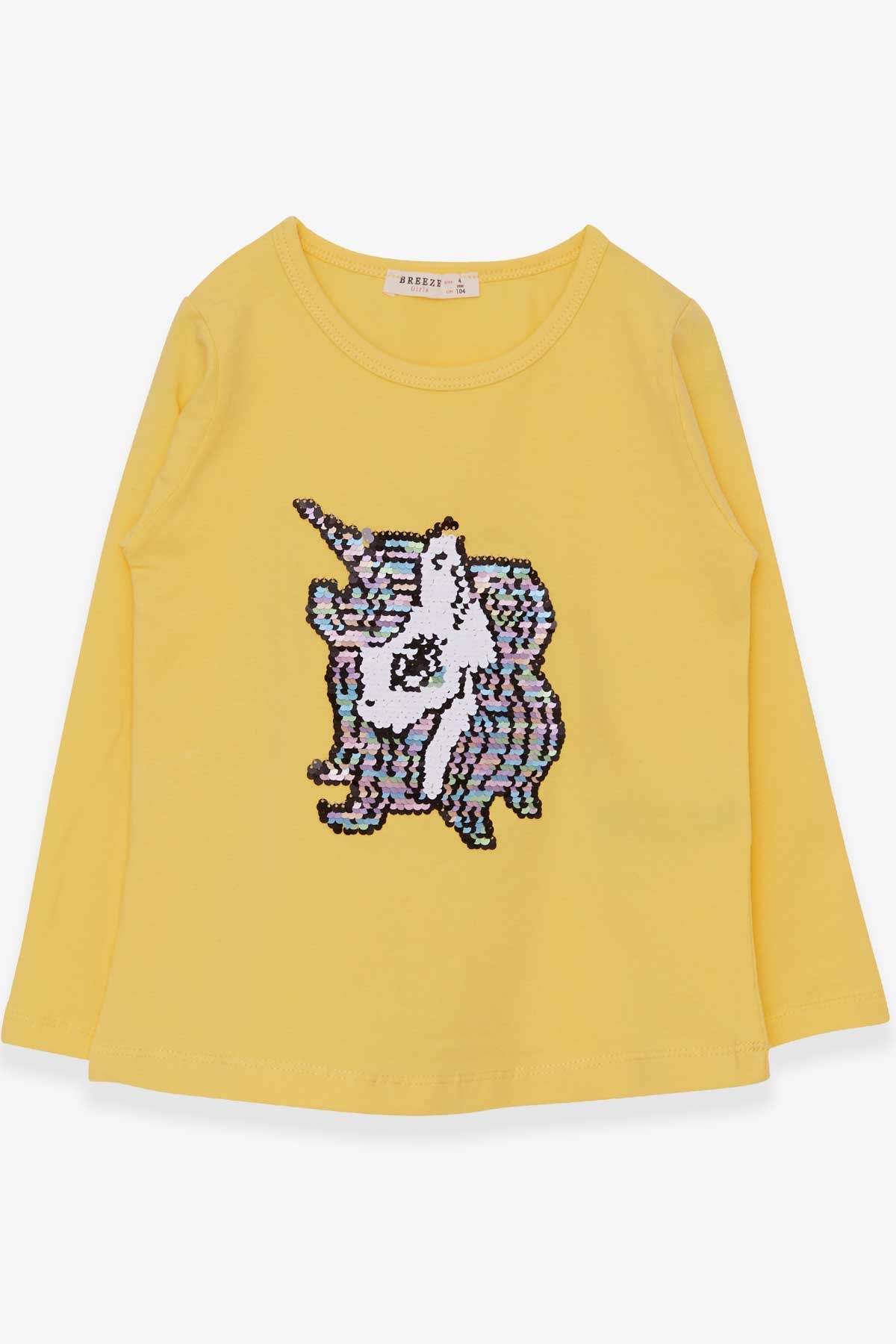 Breeze Kız Çocuk Uzun Kollu Tişört Pullu Unicorn Sarı (4-8 Yaş)
