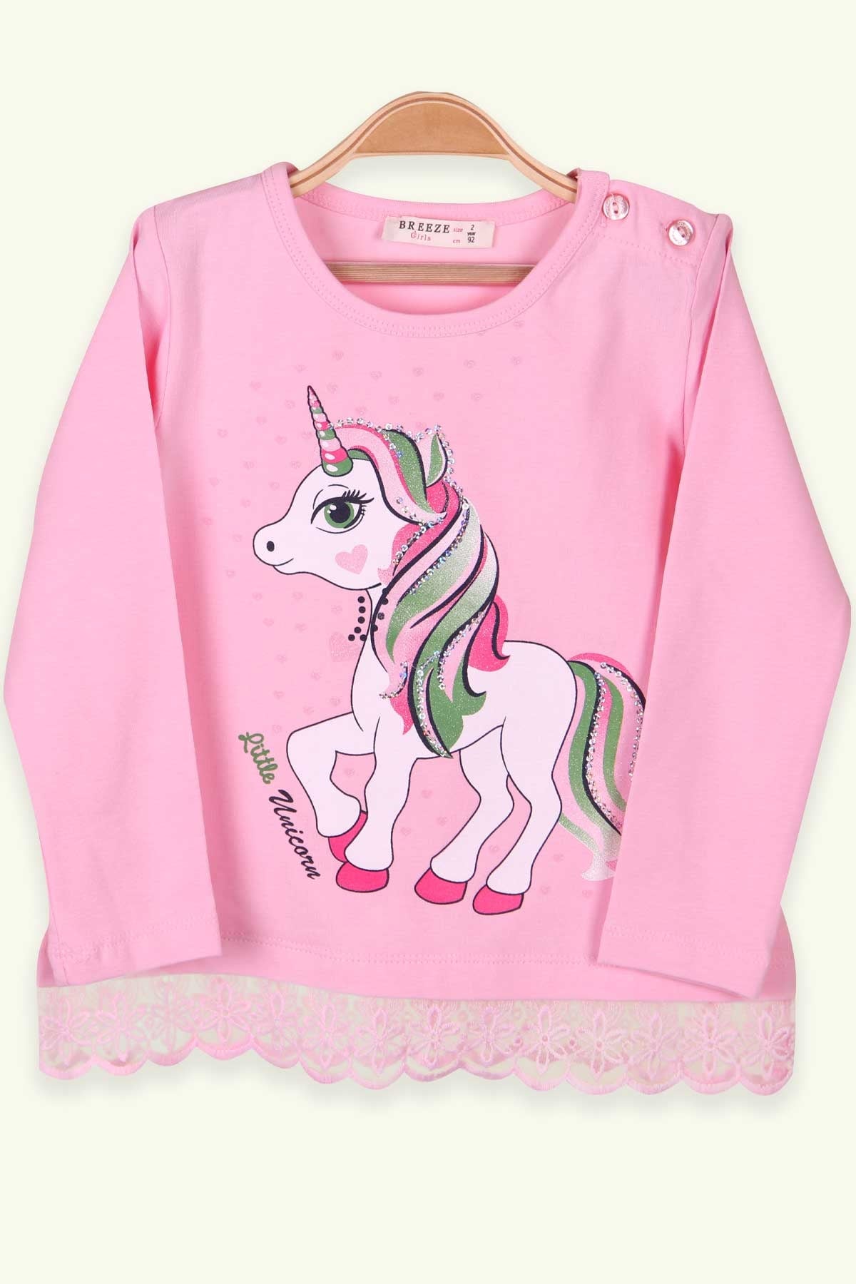 Breeze Kız Çocuk Uzun Kollu Tişört Unicorn Pudra (2-6 Yaş)