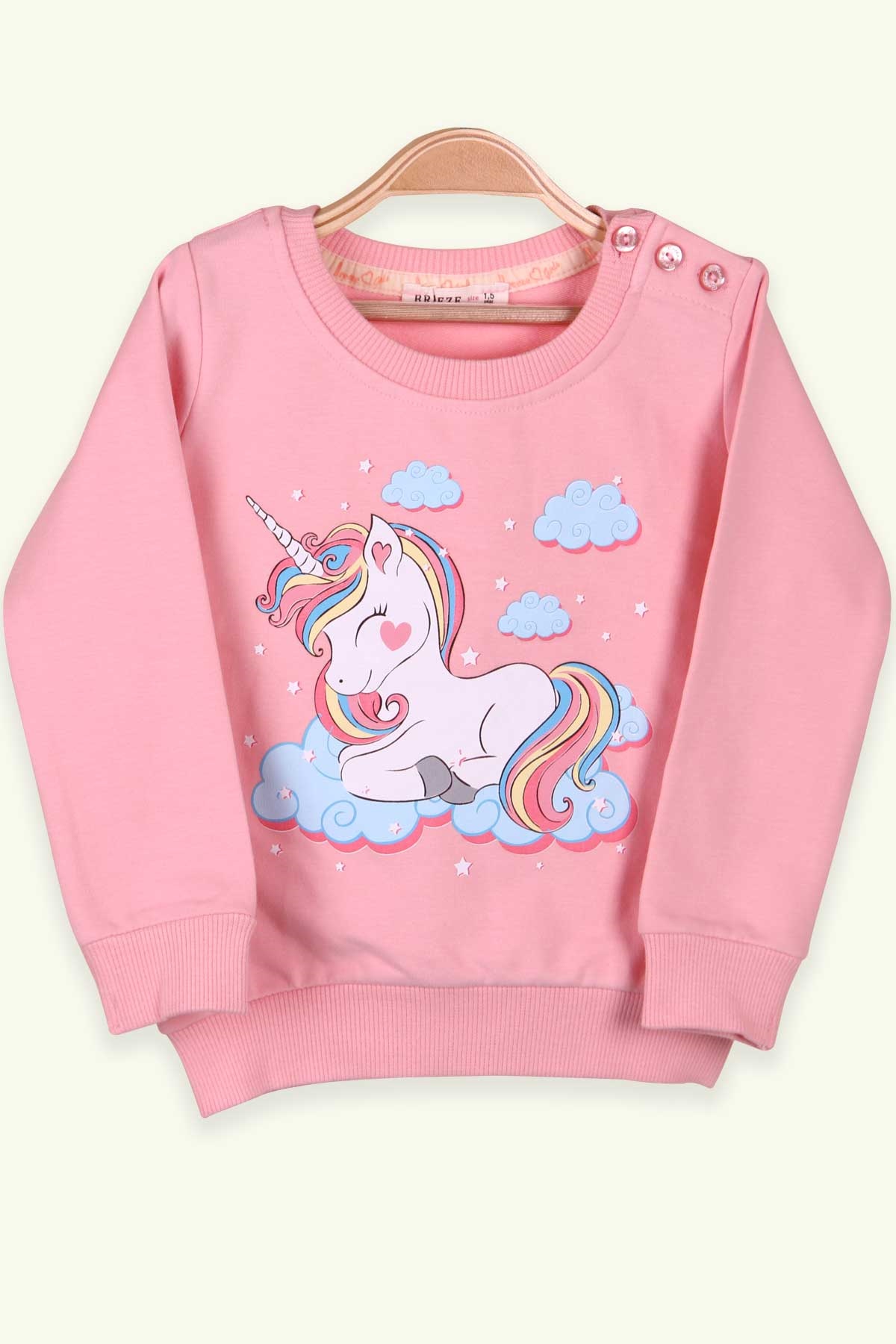 Breeze Kız Çocuk Uzun Kollu Tişört Unicorn Pudra (1.5-5 Yaş)