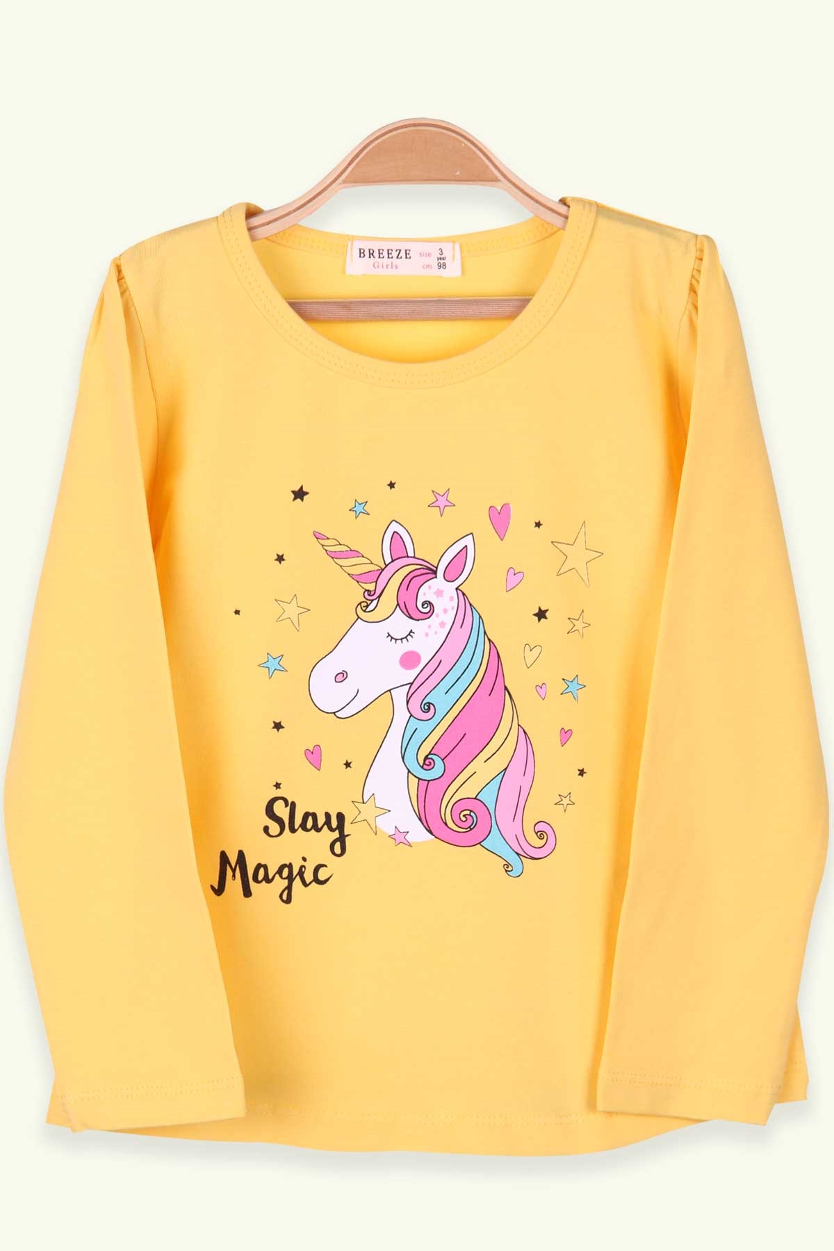 Breeze Kız Çocuk Uzun Kollu Tişört Unicorn Sarı (3 Yaş-8 Yaş)