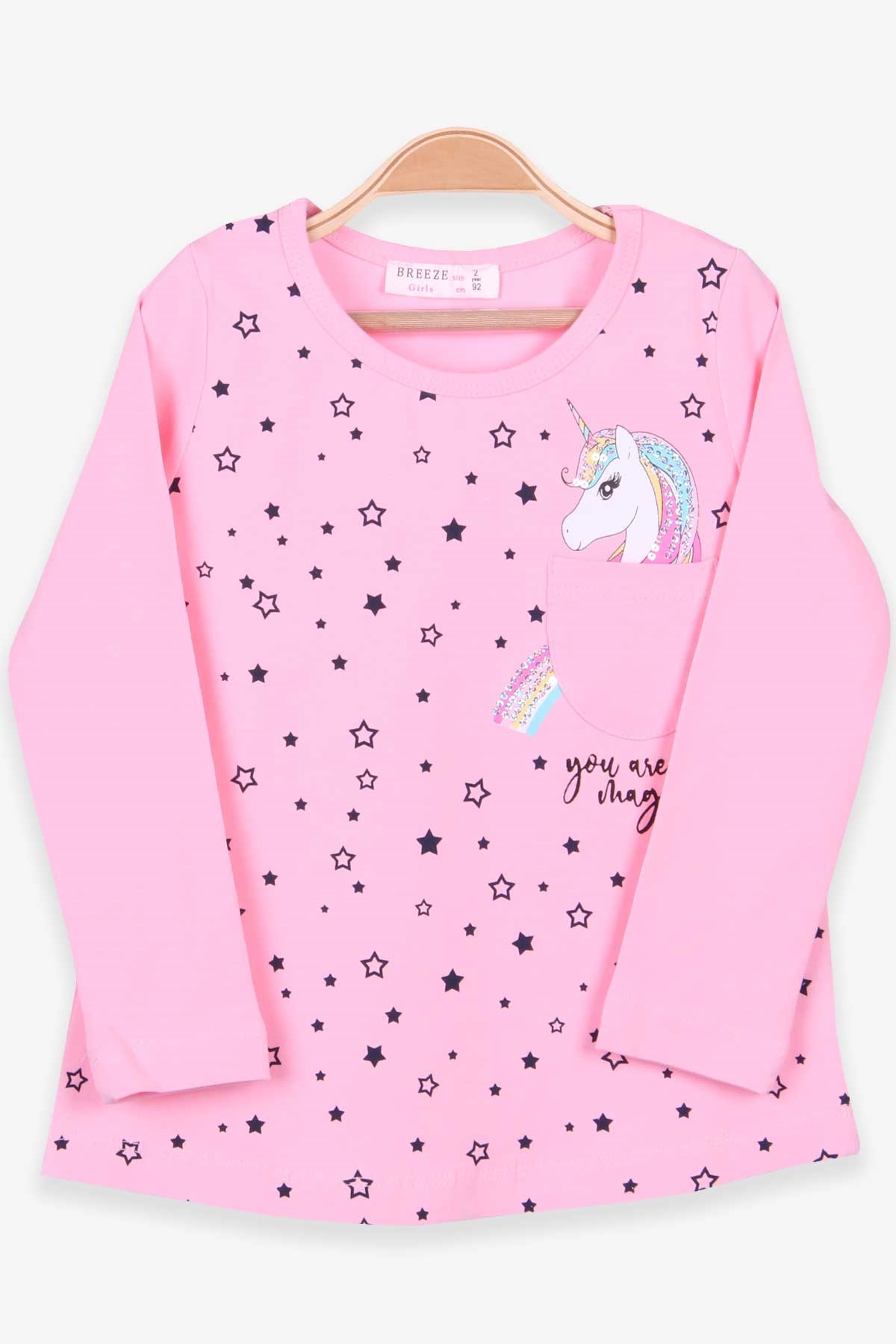 Breeze Kız Çocuk Uzun Kollu Tişört Unicorn Pudra (2-6 Yaş)