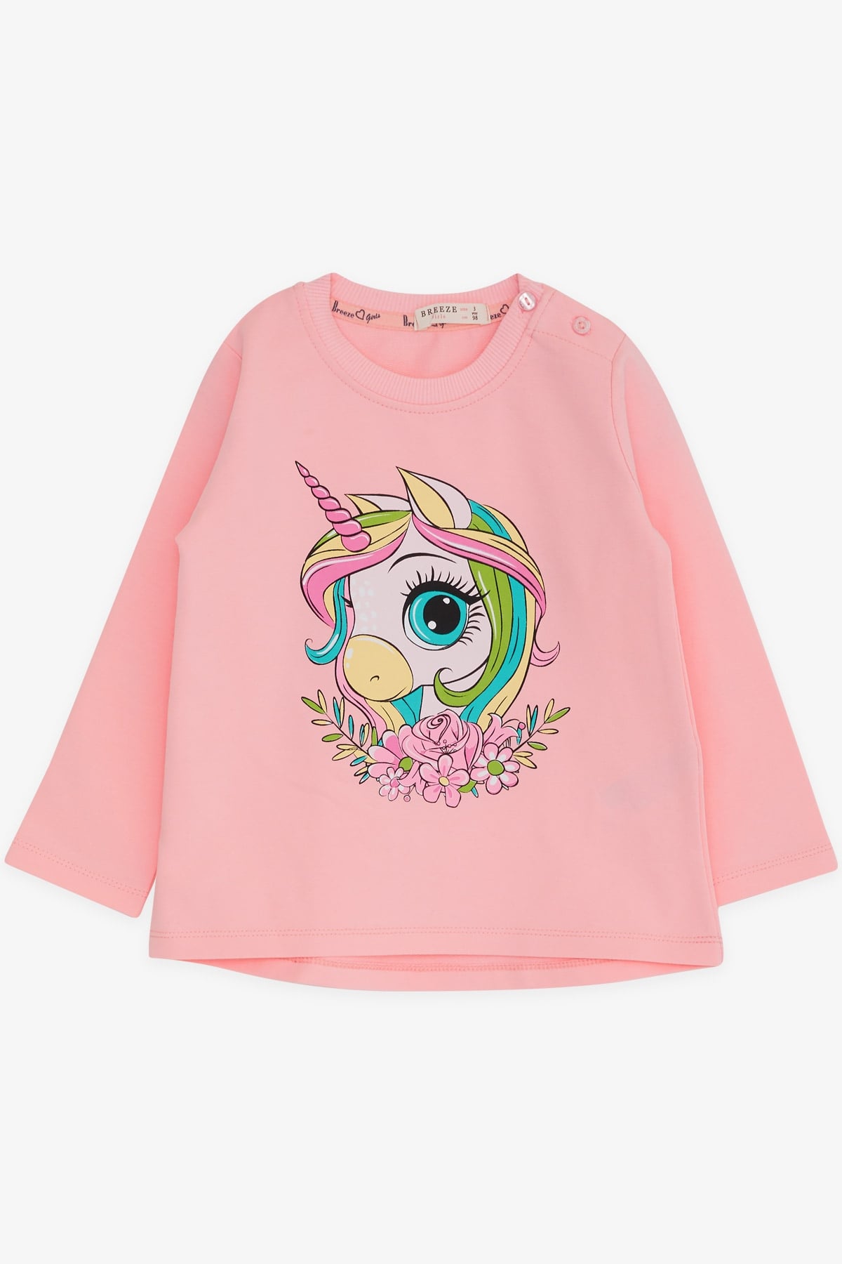 Breeze Kız Çocuk Uzun Kollu Tişört Unicorn Baskılı Pembe (1.5-5 Yaş)