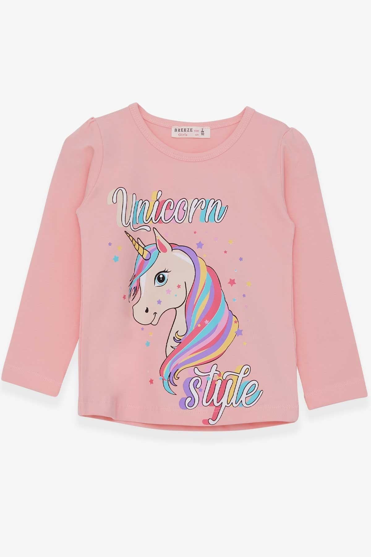 Breeze Kız Çocuk Uzun Kollu Tişört Unicorn Pudra (2-6 Yaş)