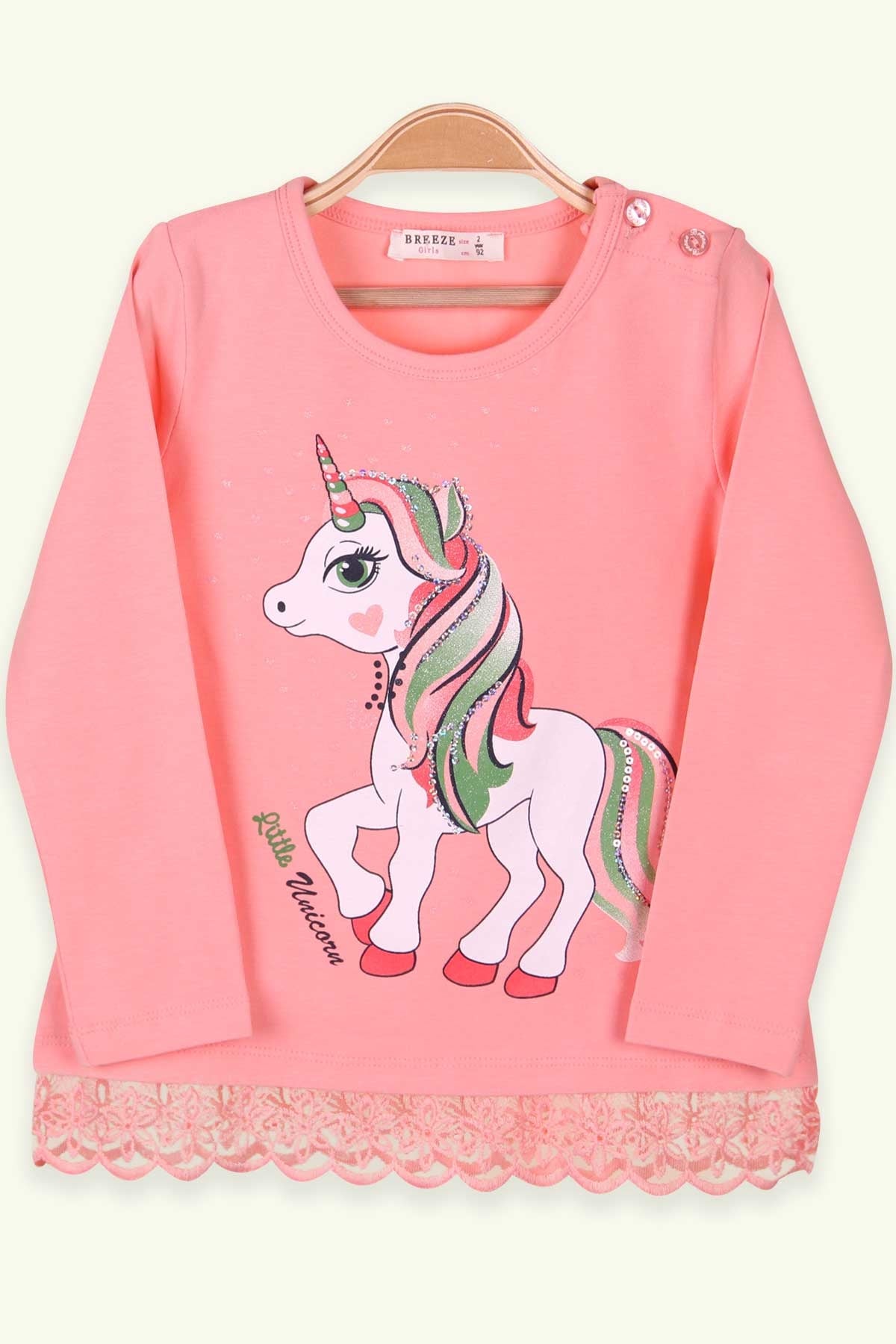 Breeze Kız Çocuk Uzun Kollu Tişört Unicorn Somon (2-6 Yaş)