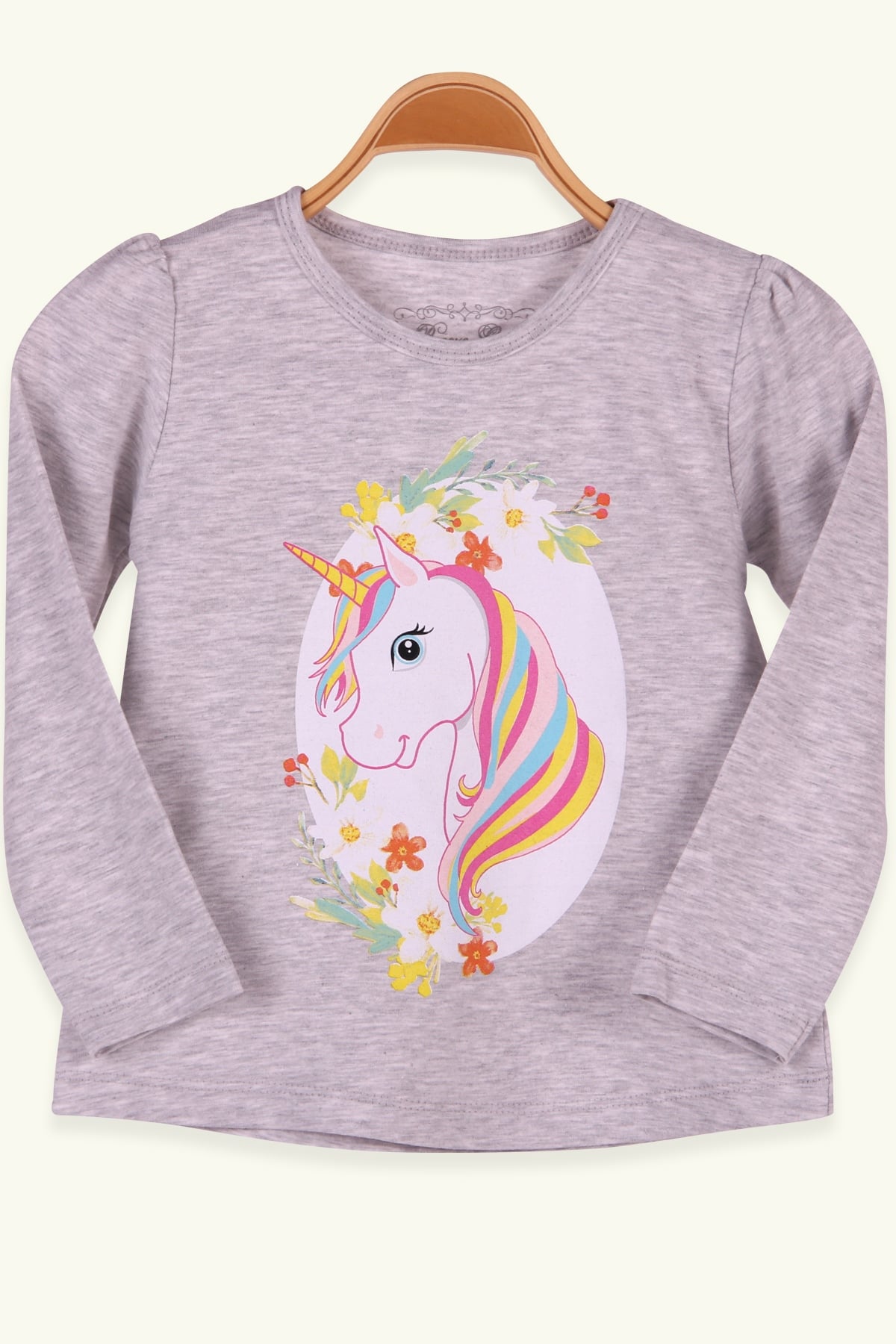 Breeze Kız Çocuk Uzun Kollu Tişört Unicorn Baskılı Gri (2-6 Yaş)
