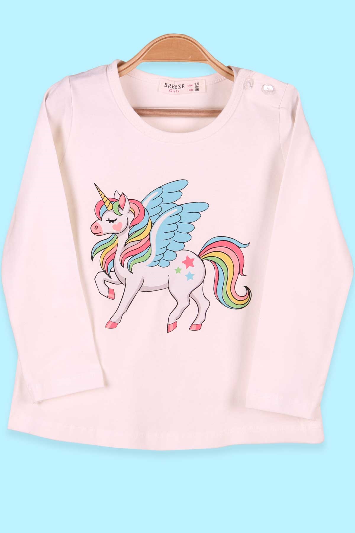 Breeze Kız Çocuk Uzun Kollu Tişört Unicorn Baskılı Ekru (1.5-5 Yaş)
