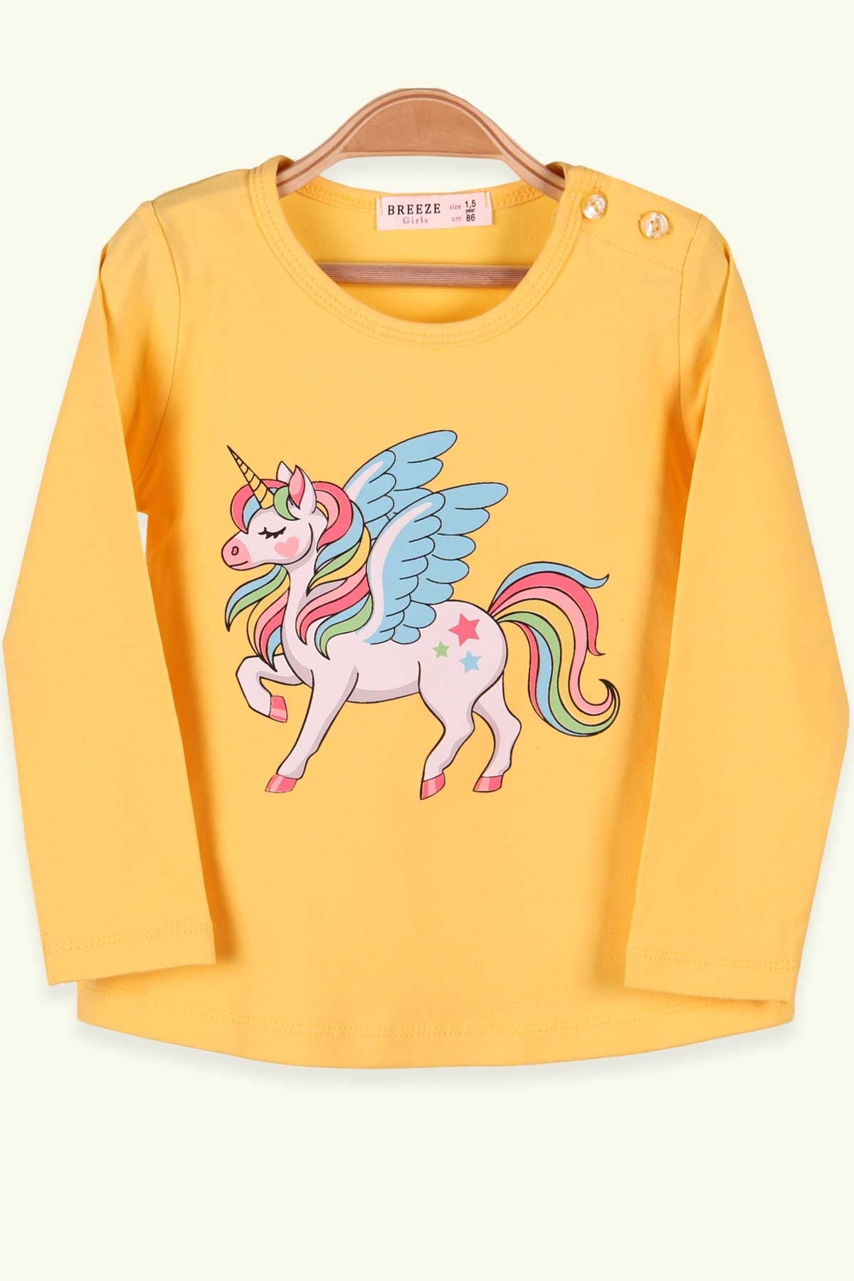 Breeze Kız Çocuk Uzun Kollu Tişört Unicorn Baskılı Sarı (1.5-5 Yaş)