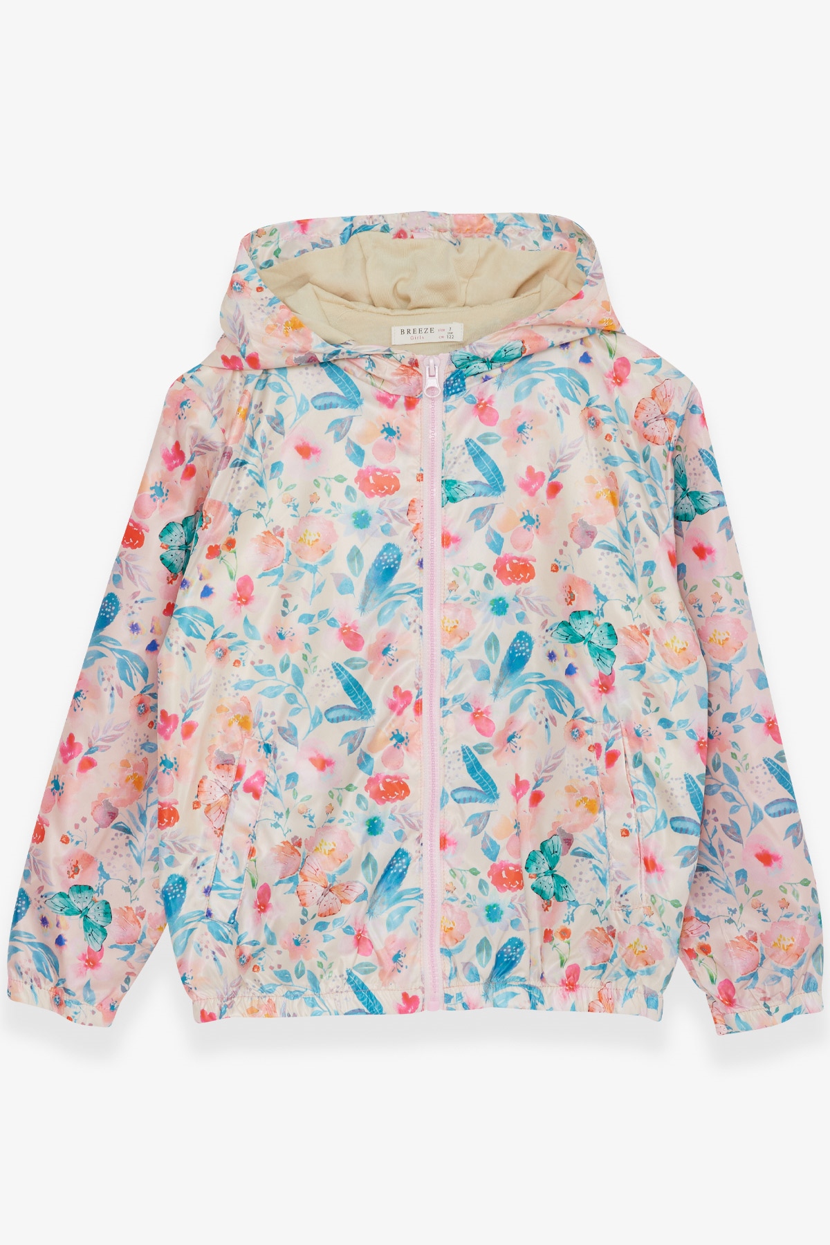 Breeze Kız Çocuk Yağmurluk Çiçek Desenli Pudra (7-10 Yaş)