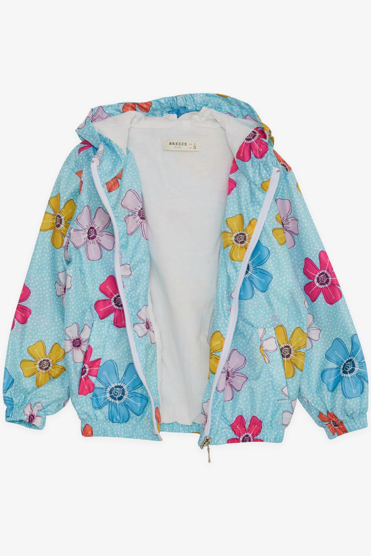 Kız Çocuk Yağmurluk Çiçek Desenli Turkuaz 1-5 Yaş - Sıcacık Dış Giyim |  Breeze
