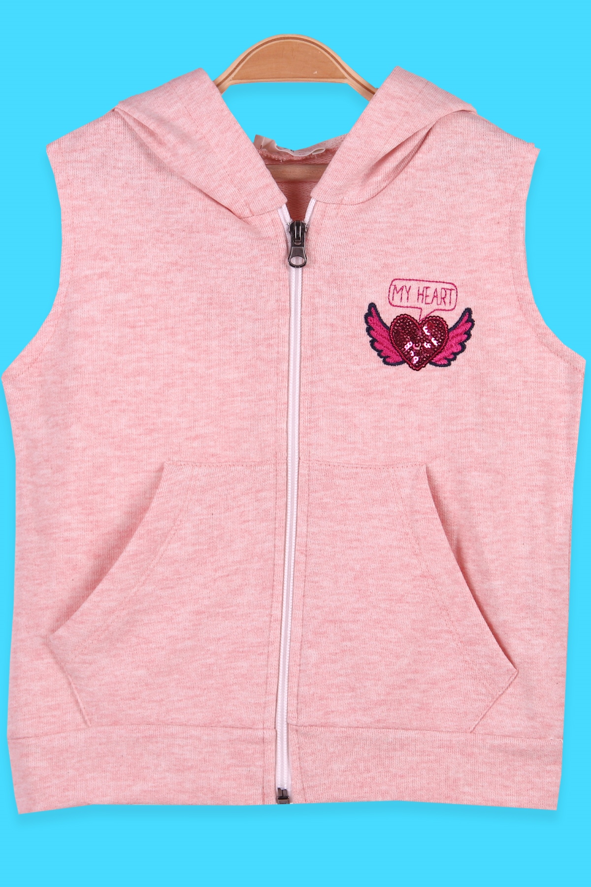 Breeze Kız Çocuk Yelek Pullu Nakışlı Fermuarlı Cepli Somon (3-8 Yaş)