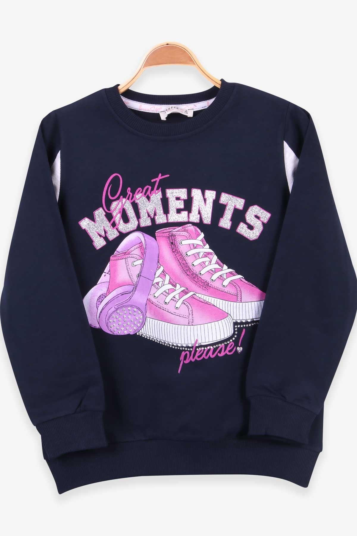 Breeze Kız ÇocukSweatshirt Simli Ayakkabı Baskılı Lacivert (9-14 Yaş)