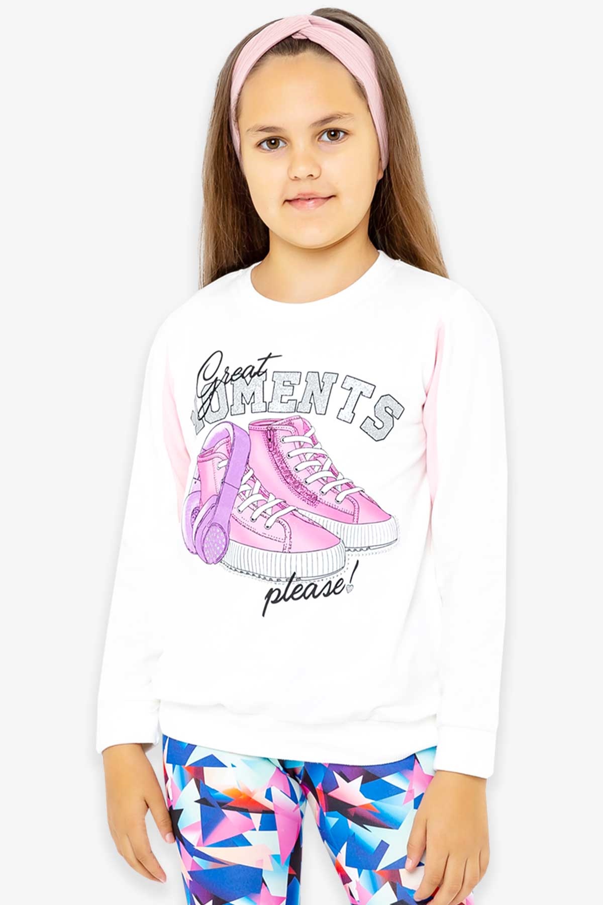 Breeze Kız ÇocukSweatshirt Simli Ayakkabı Baskılı Ekru (9-14 Yaş)
