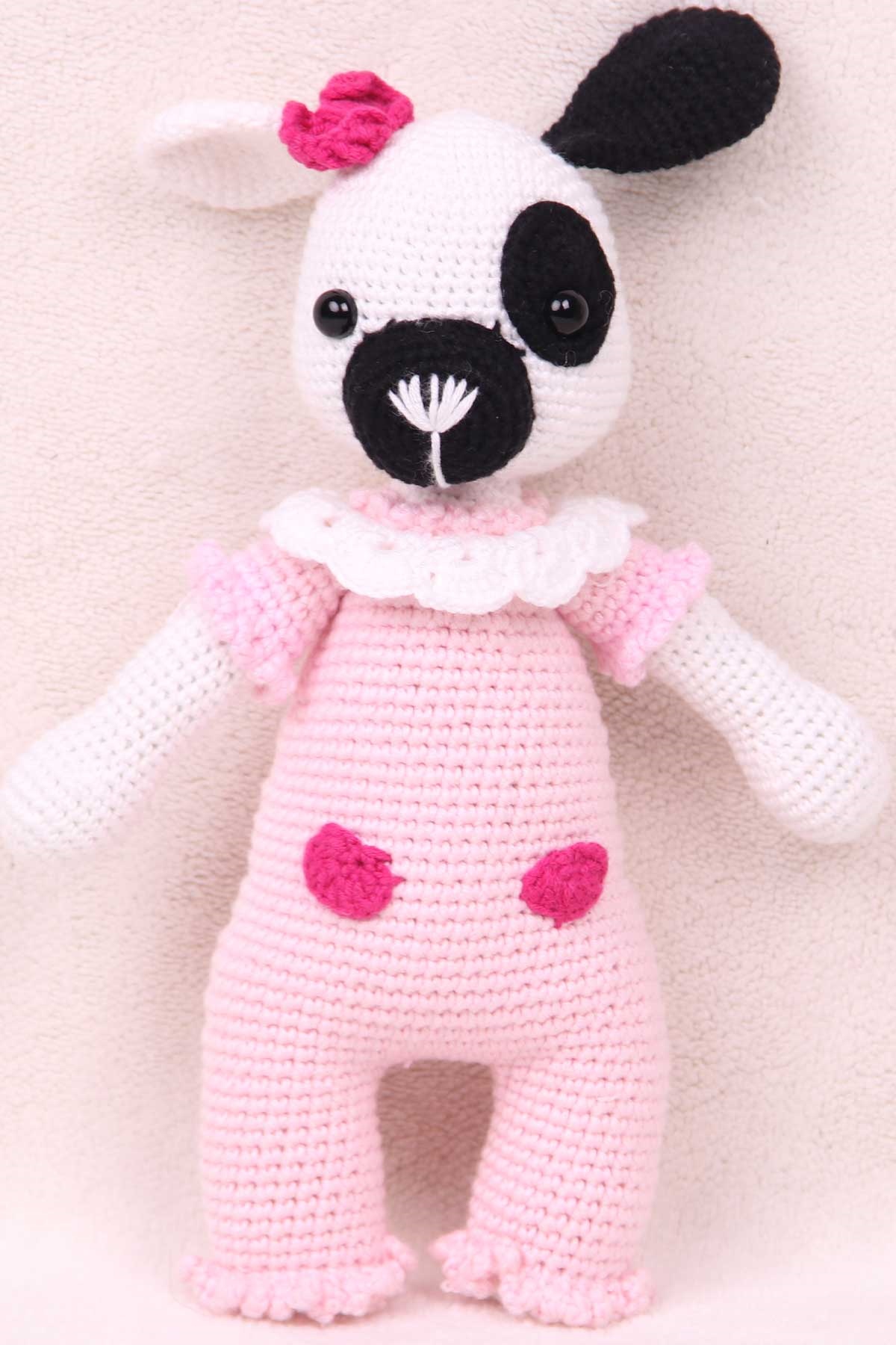 Breeze Köpek Bebek Amigurumi Organik Oyuncak Pudra (Boy 23 cm)