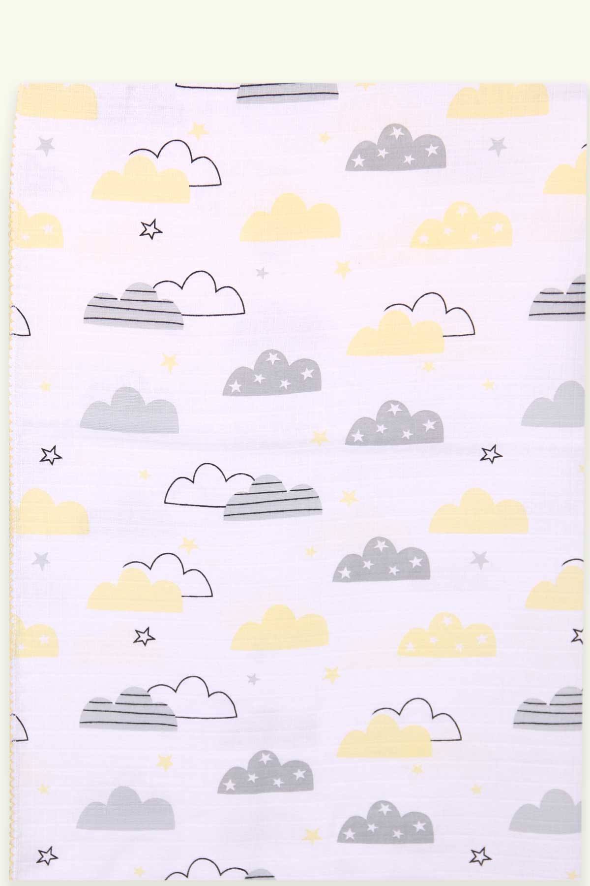Breeze Müslin Yenidoğan Bebek Battaniyesi Gökyüzü Desenli Ekru (95 x 95 cm)