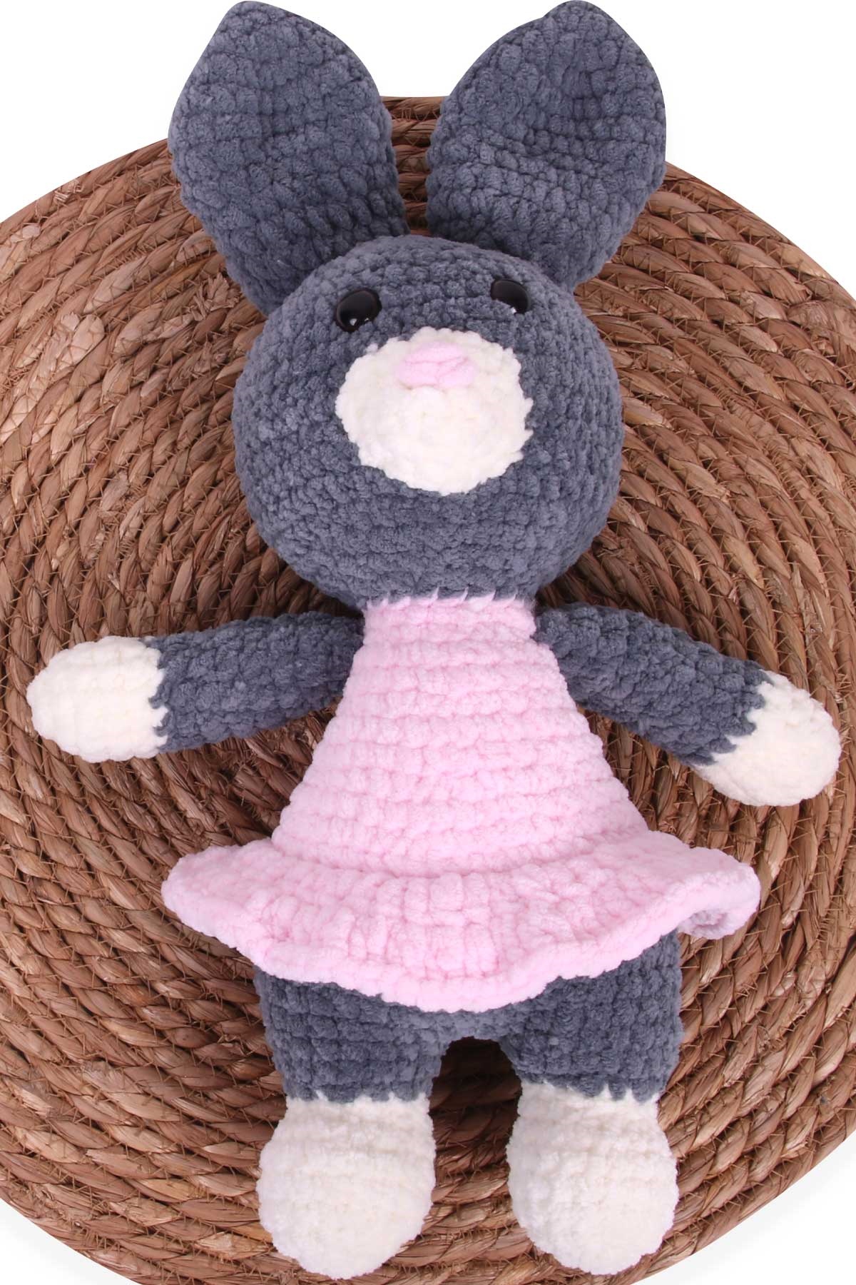 Breeze Uyku Arkadaşı Tavşan Bebek Amigurumi Organik Oyuncak Füme (Boy 42 cm)