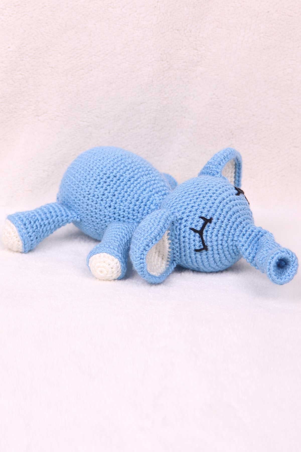Breeze Uyuyan Fil Bebek Amigurumi Organik Oyuncak Mavi (Boy 23 cm)