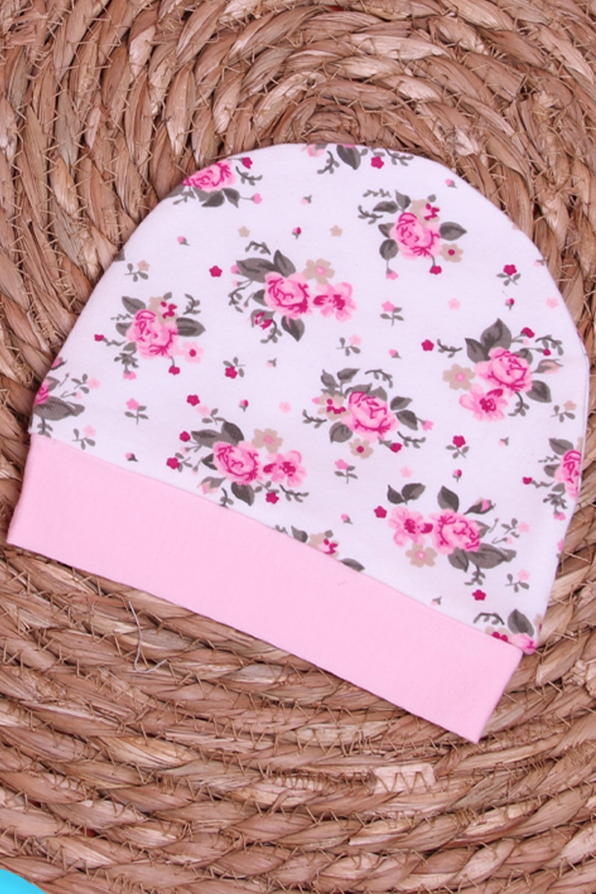 Yeni Doğan Bebek Şapkası - Çiçekli Ekru | Breeze Kids