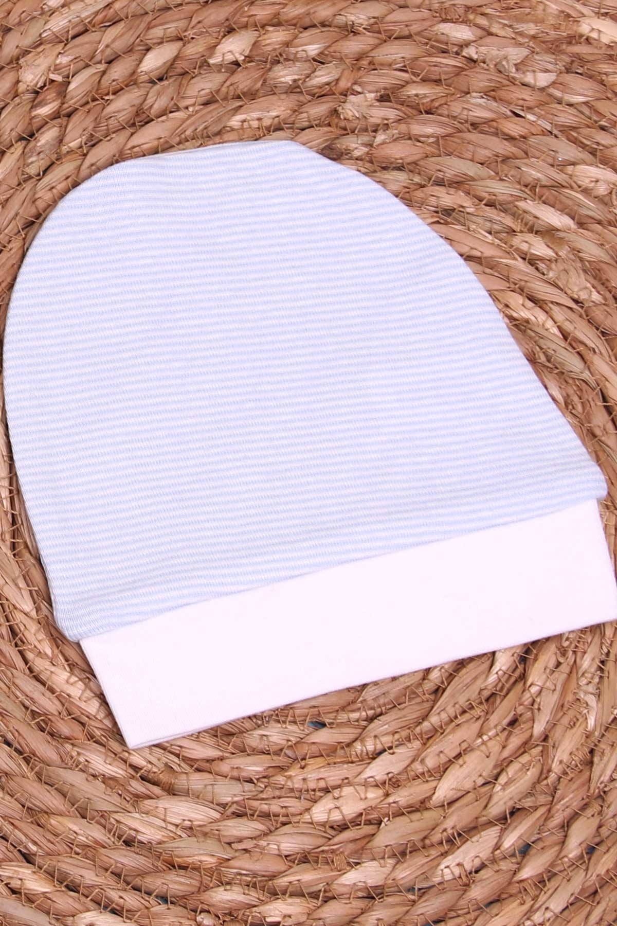 Breeze Yeni Doğan Bebek Şapkası Çizgili Bebe Mavisi (Standart)