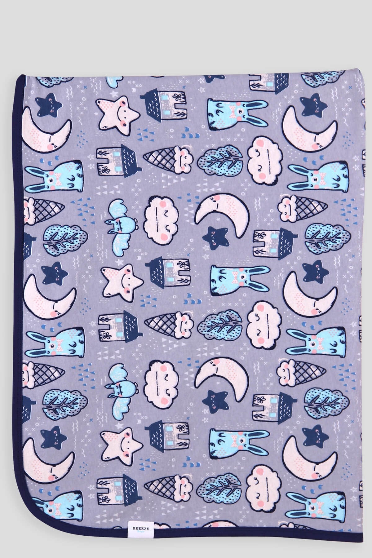 Breeze Yenidoğan Bebek Battaniyesi Desenli (77 x 88 ) Lacivert
