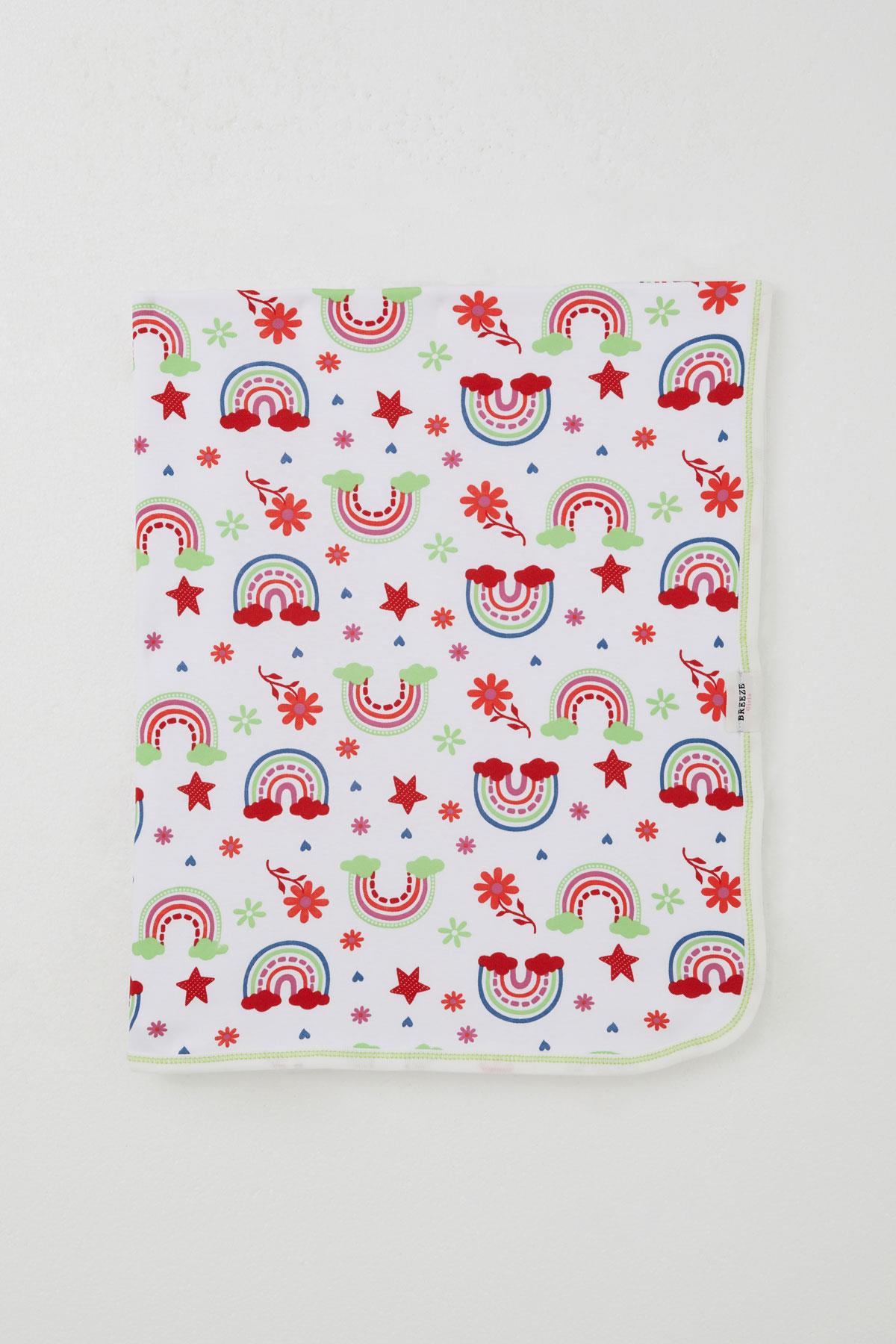 Breeze  Yenidoğan Bebek Battaniyesi Gökkuşağı Masalı Çiçek Desenli Beyaz (81 x 88 cm)