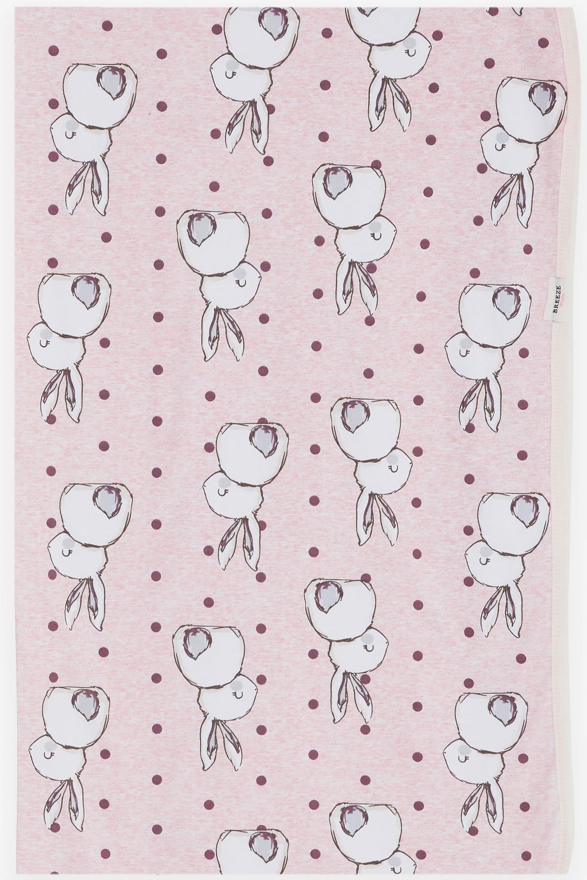 Breeze Yenidoğan Bebek Battaniyesi Sevimli Tavşancık Desenli Somon Melanj