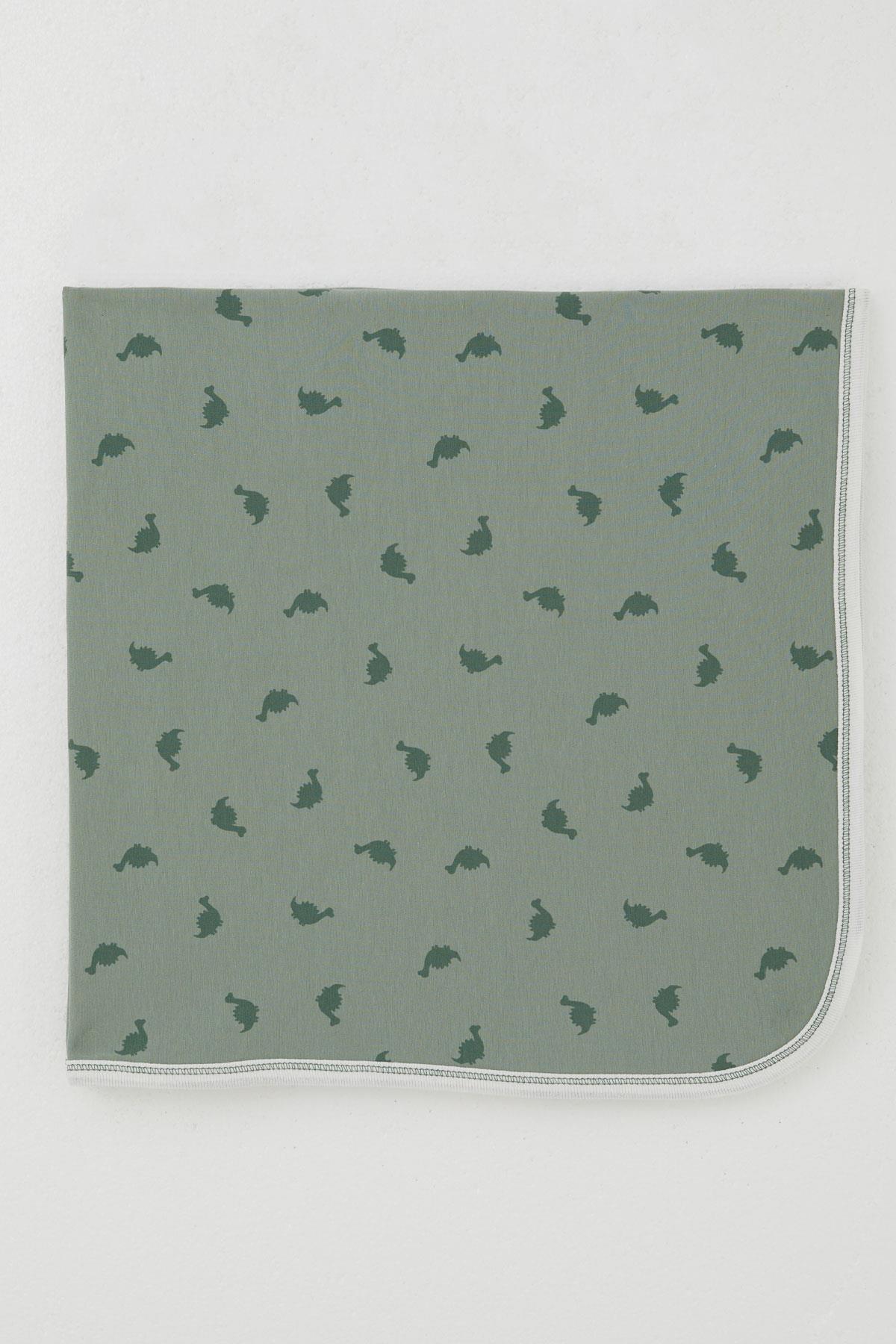 Breeze  Yenidoğan Bebek Battaniyesi Sevimli Bebek Dinozor Desenli Haki Yeşil (80 X 90 cm)