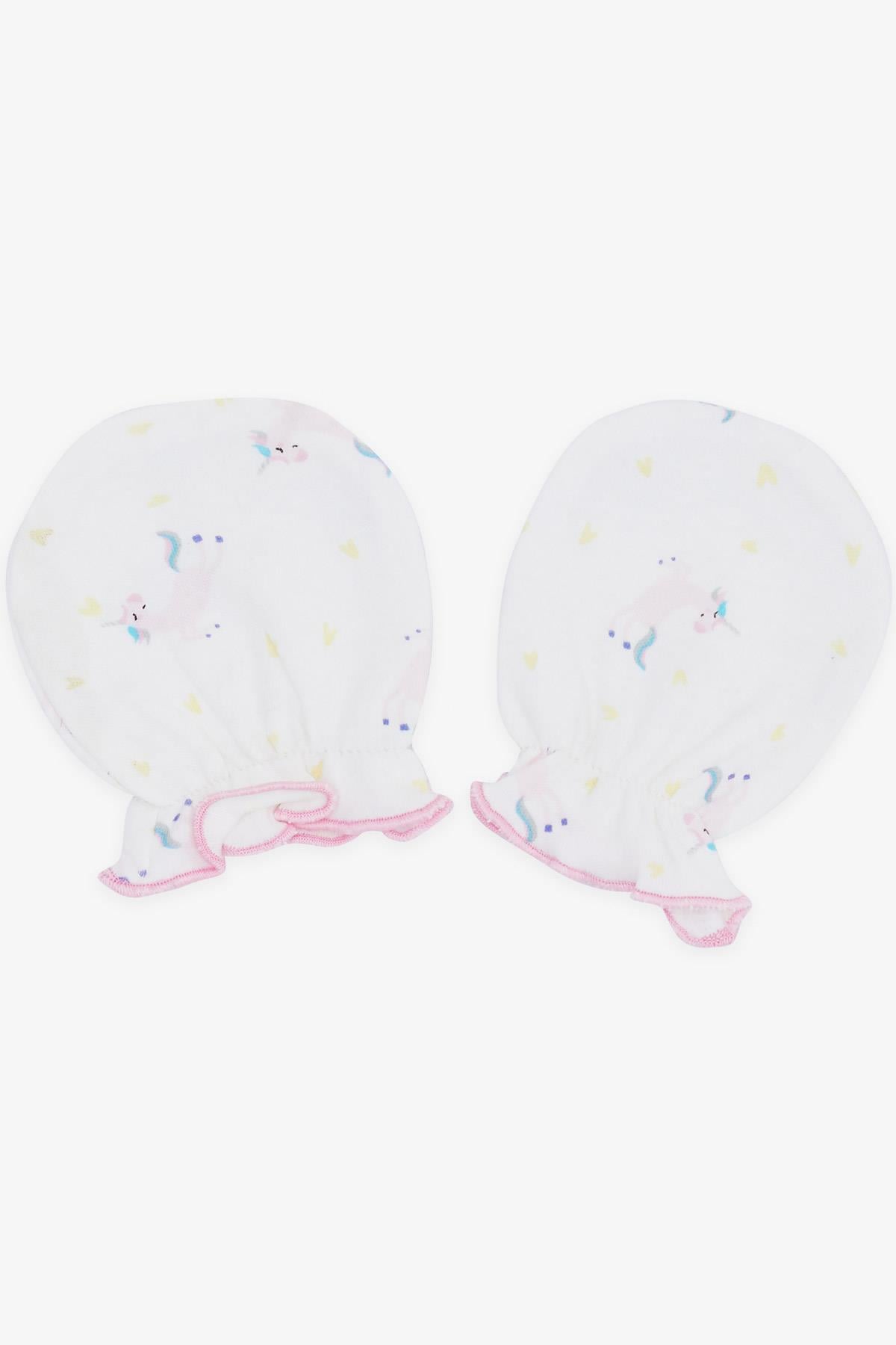 Breeze Yenidoğan Bebek Eldiveni Unicorn Desenli Beyaz